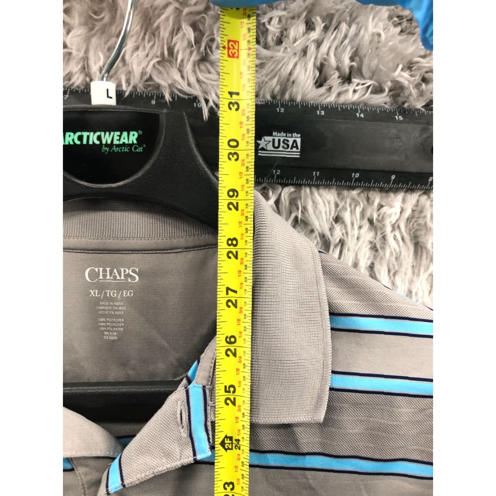 Chaps Chaps Polo Shirt Mens XL Gray Textured Striped - Polo, 2 Button, Collared, Pullover, Logo, Regular Fit Size US XL / EU 56 / 4 - 4 Thumbnail