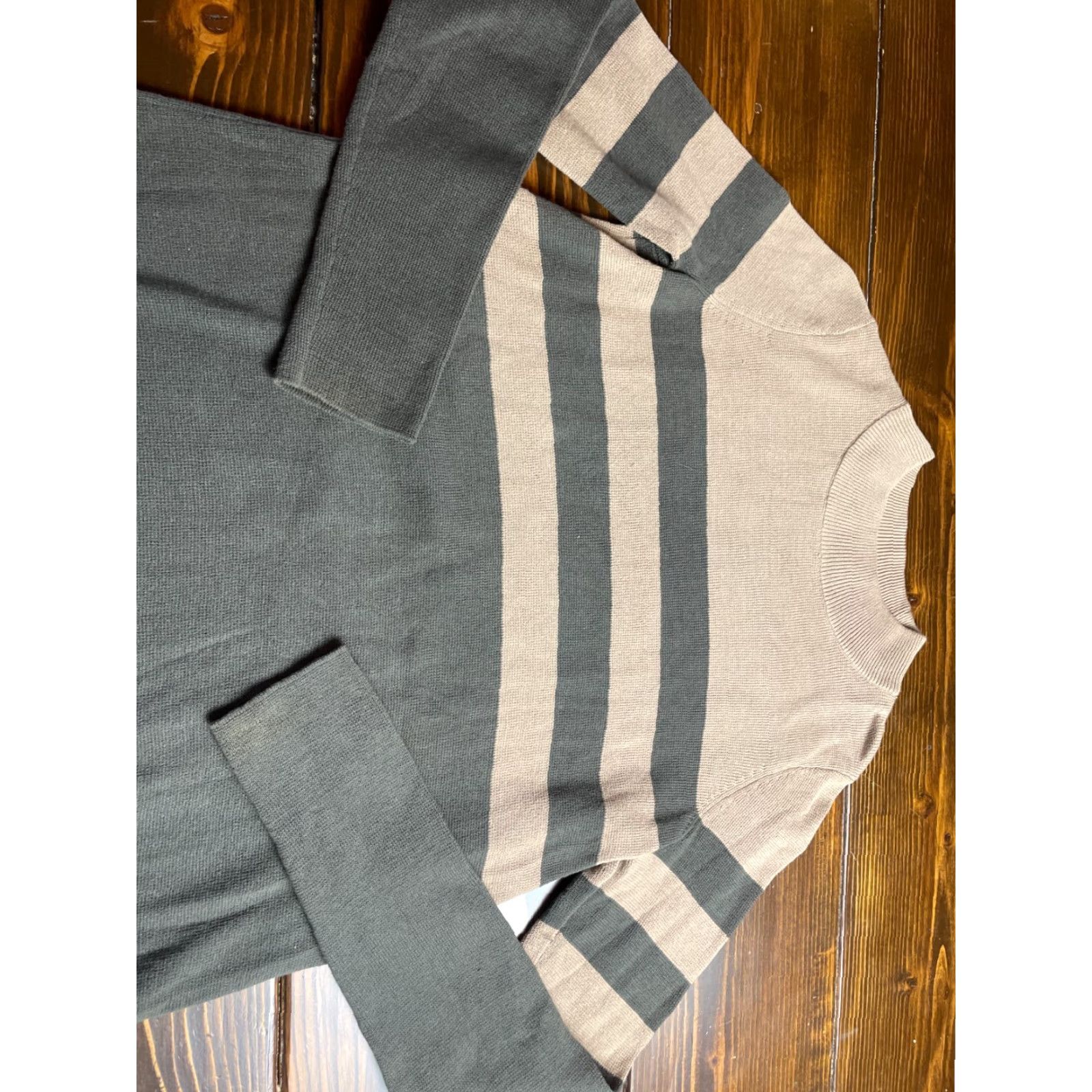 Free People VINTAGE Free People Sweater Women’s Size Medium Tan Green Striped Mock Neck Long Sleeve Size M / US 6-8 / IT 42-44 - 5 Thumbnail