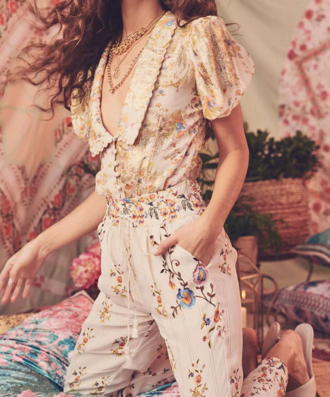 Designer Hemant & Nandita Women Medium Ivory Pied Floral Bodysuit NWT Size M / US 6-8 / IT 42-44 - 2 Thumbnail
