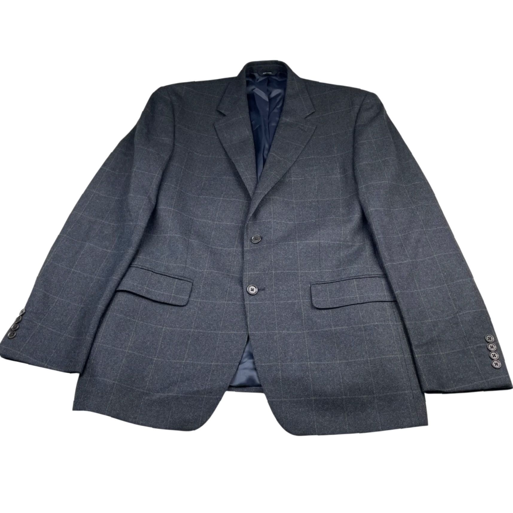 Canon Alex Cannon Men's Blazer 100% Wool 2-Button Navy/Green Windowpane Plaid Large Size 42R - 2 Thumbnail