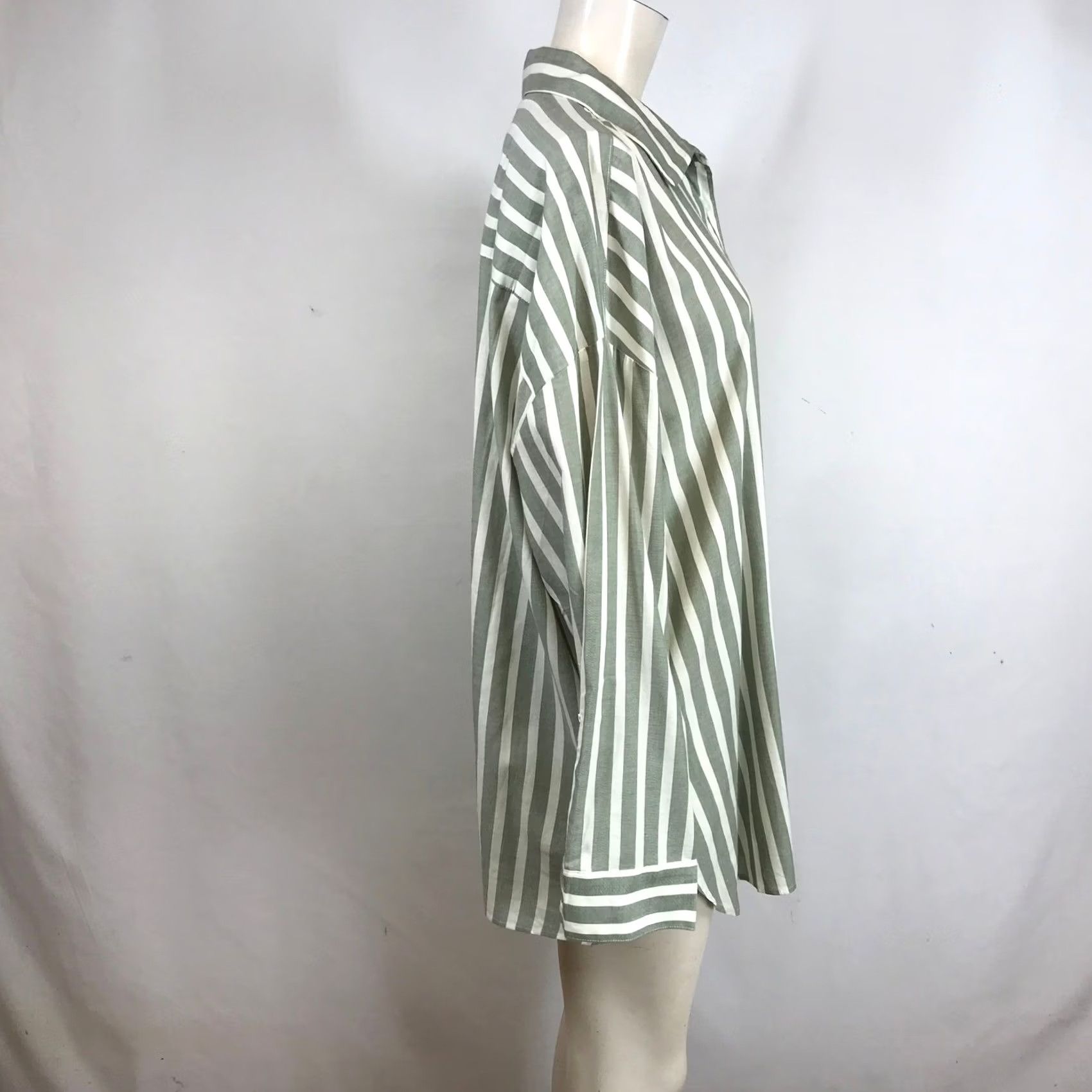 Torrid Torrid Olive Green White Striped Cotton Rayon Drop Shoulder Shirt L 0 12 Size L / US 10 / IT 46 - 4 Thumbnail