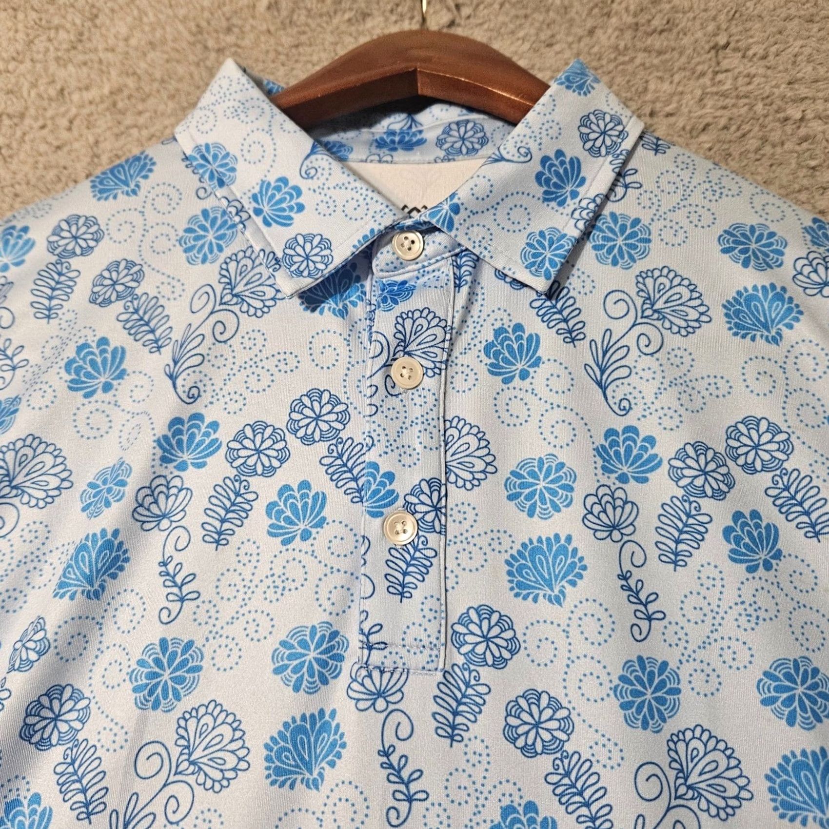 Vintage Kaipar Polo Shirt Mens Med Blue Floral Performance Short Sleeve Athleisure Golf Size US M / EU 48-50 / 2 - 2 Thumbnail
