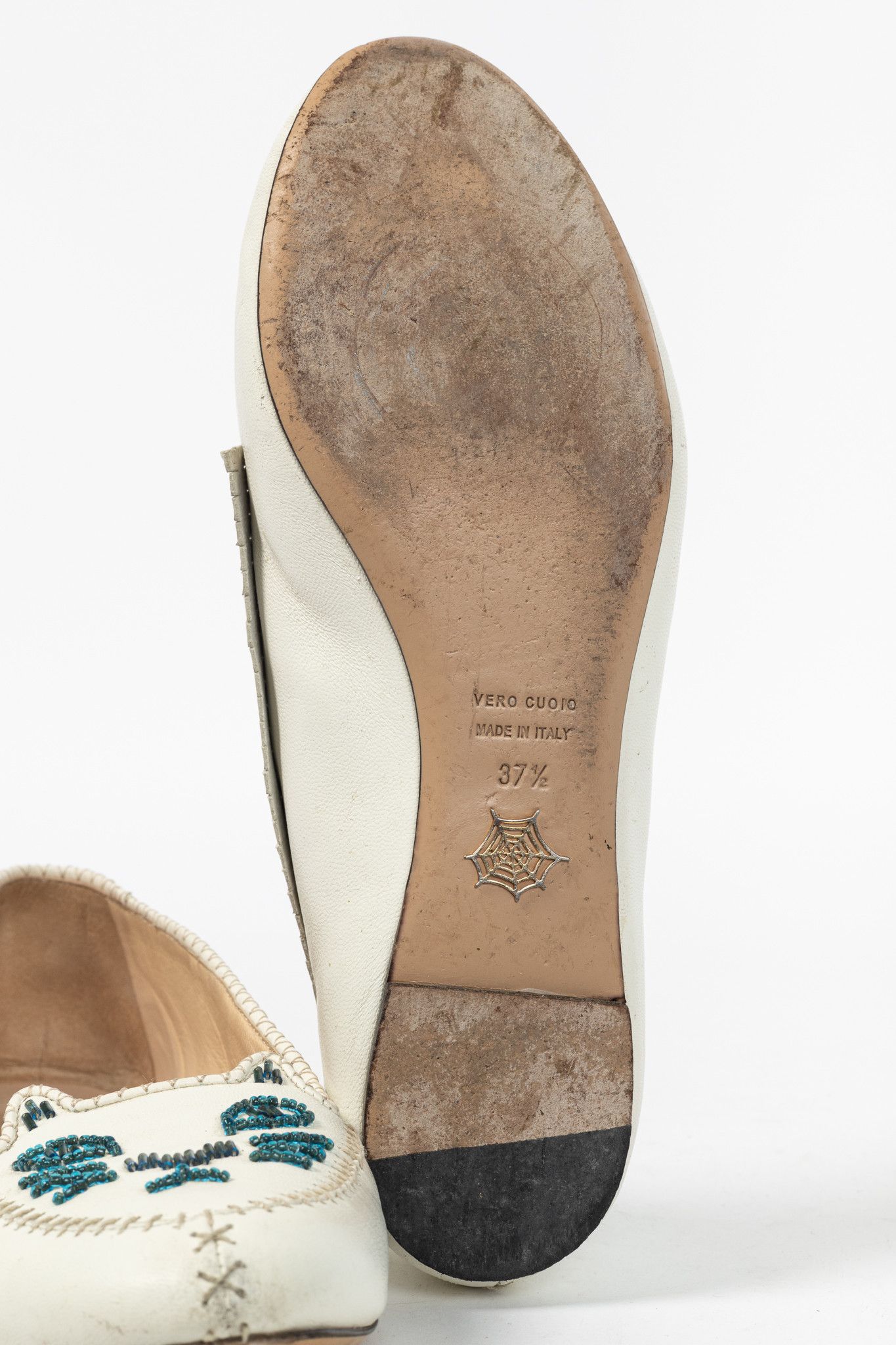 Charlotte Olympia Charlotte Olympia Kitty White Leather Beaded Fringe Flats Size US 7 / IT 37 - 6 Thumbnail