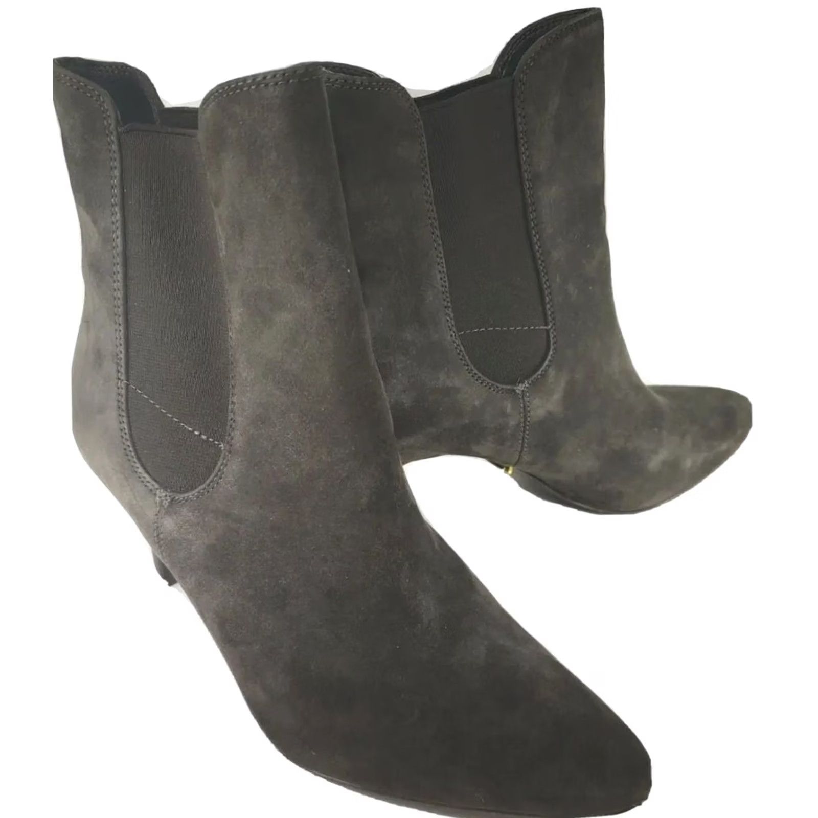 Ralph Lauren LAUREN RALPH LAUREN Pasmia Women's Gray Suede 3" Heel Bootie Size 8B Dark Gray Leather Pointed Toe Stiletto Pull On Elastic Logo Fall Winter Boots Size US 8 / IT 38 - 2 Thumbnail