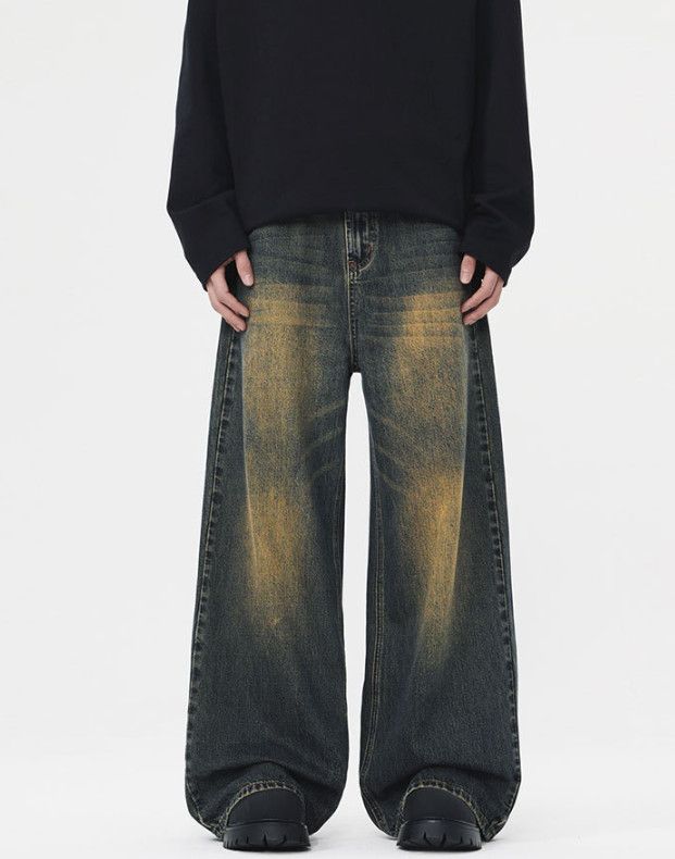 Vintage Retro washed distressed men's loose straight baggy jeans Size US 32 / EU 48 - 1 Thumbnail