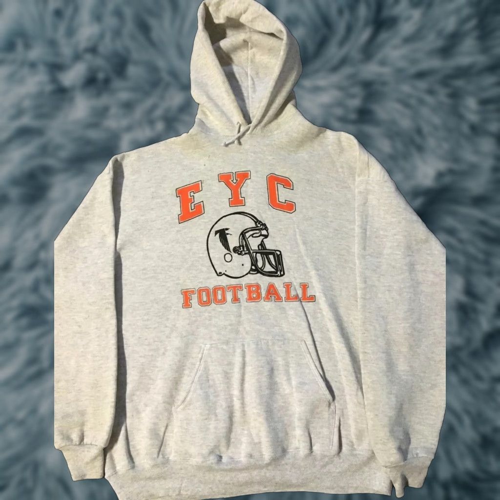 Jerzees VINTAGE 90s EYC Football Faded Hoodie XXL USA Falcons Grunge Track Sports School PE Hoodie Mens Gray Size US XXL / EU 58 / 5 - 1 Thumbnail