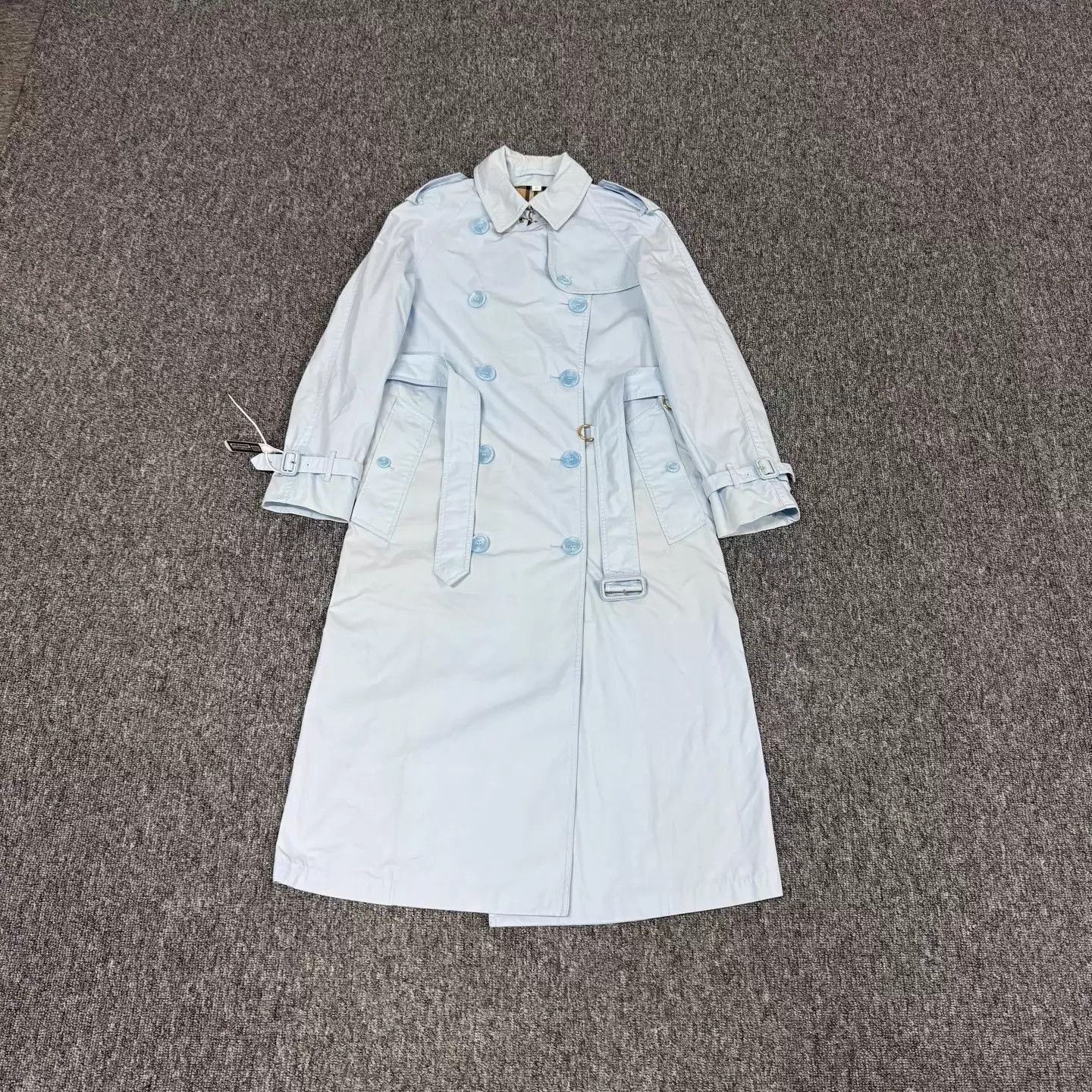 Burberry Burberry Light Blue DoubleBreasted Belted Long Trench UK4 Size XS / US 0-2 / IT 36-38 - 1 Thumbnail