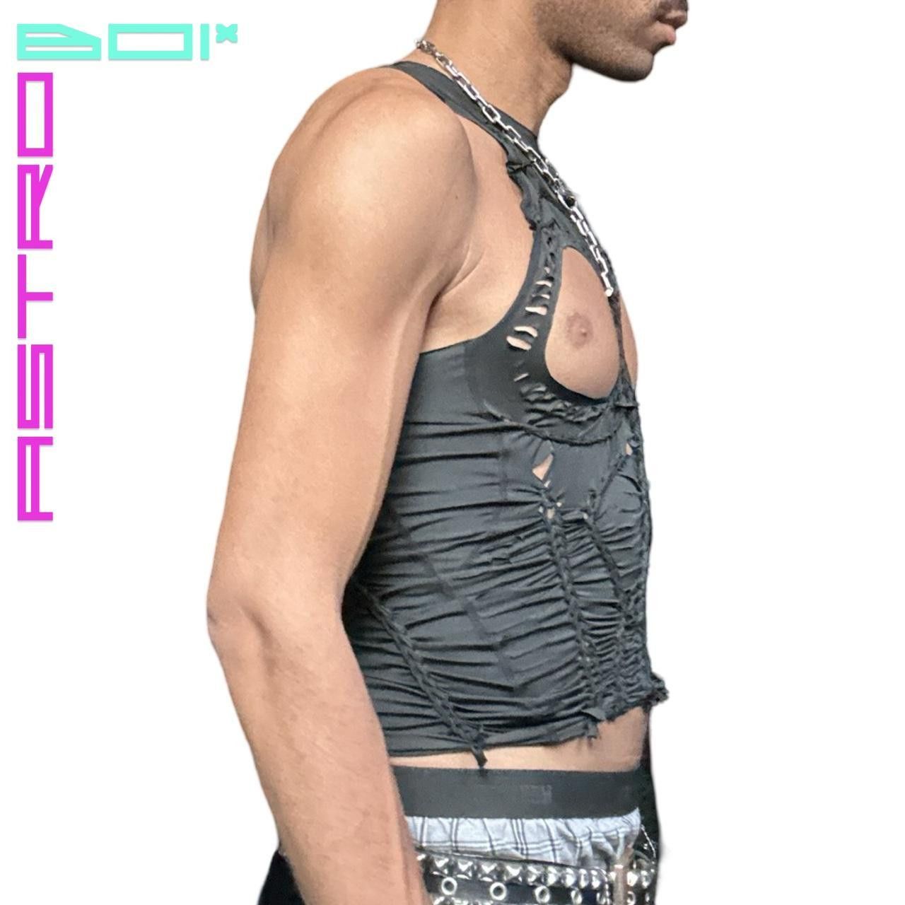 Designer ASTROBOI* BRAIDED 'HIGH BEAMS' LYCRA RAVE TANK TOP - Large Size US L / EU 52-54 / 3 - 5 Thumbnail