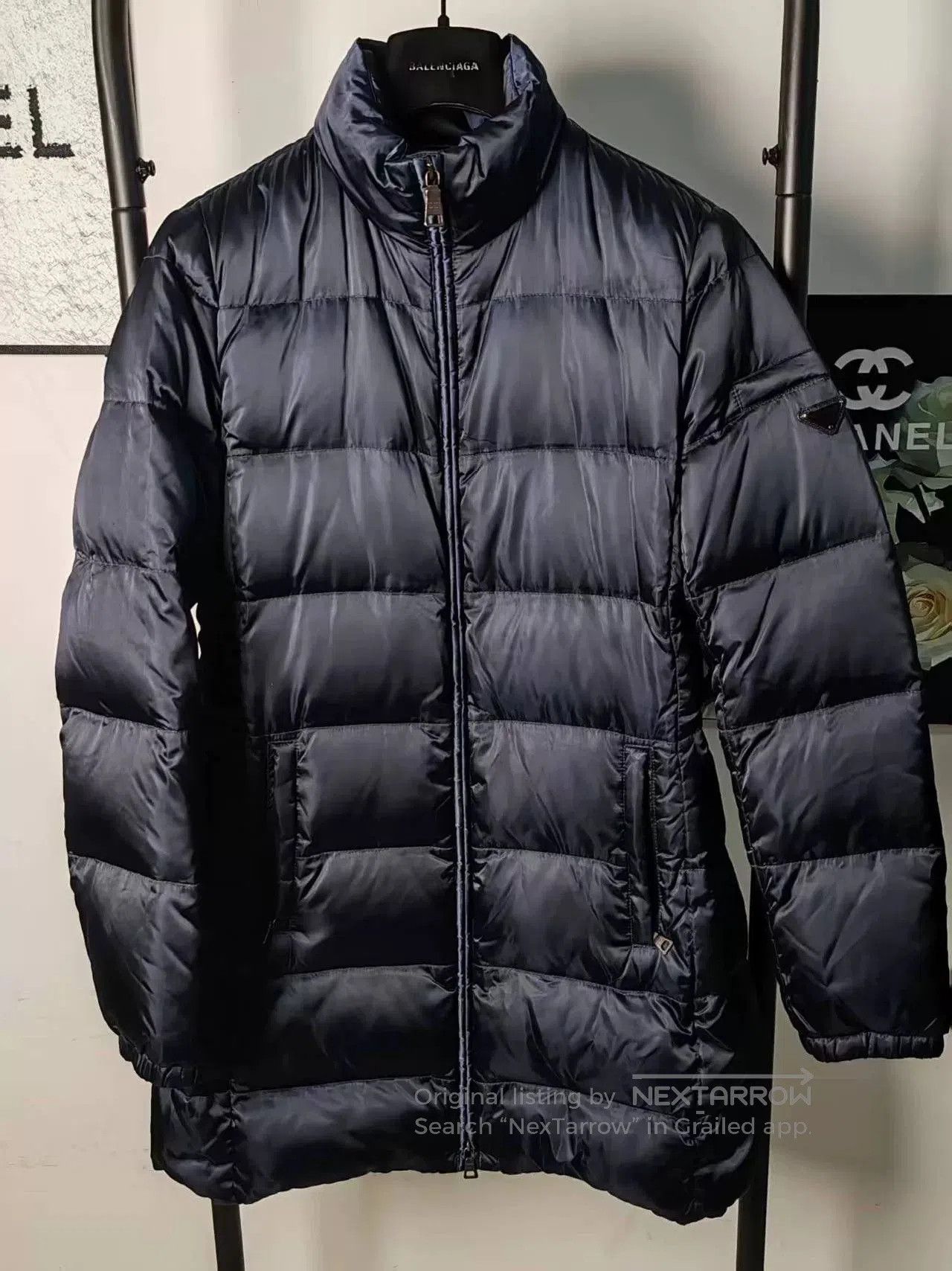 Prada Metallic Triangle Down Jacket.