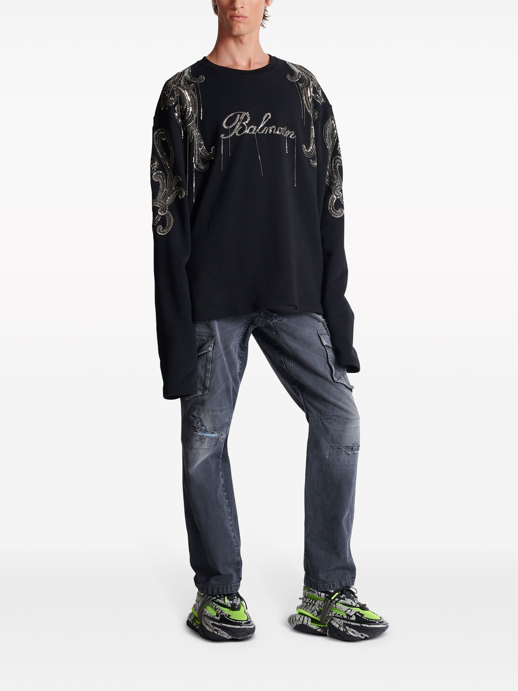 Balmain o1s1wg110125 Logo Sweatshirt in Black Size US L / EU 52-54 / 3 - 3 Thumbnail