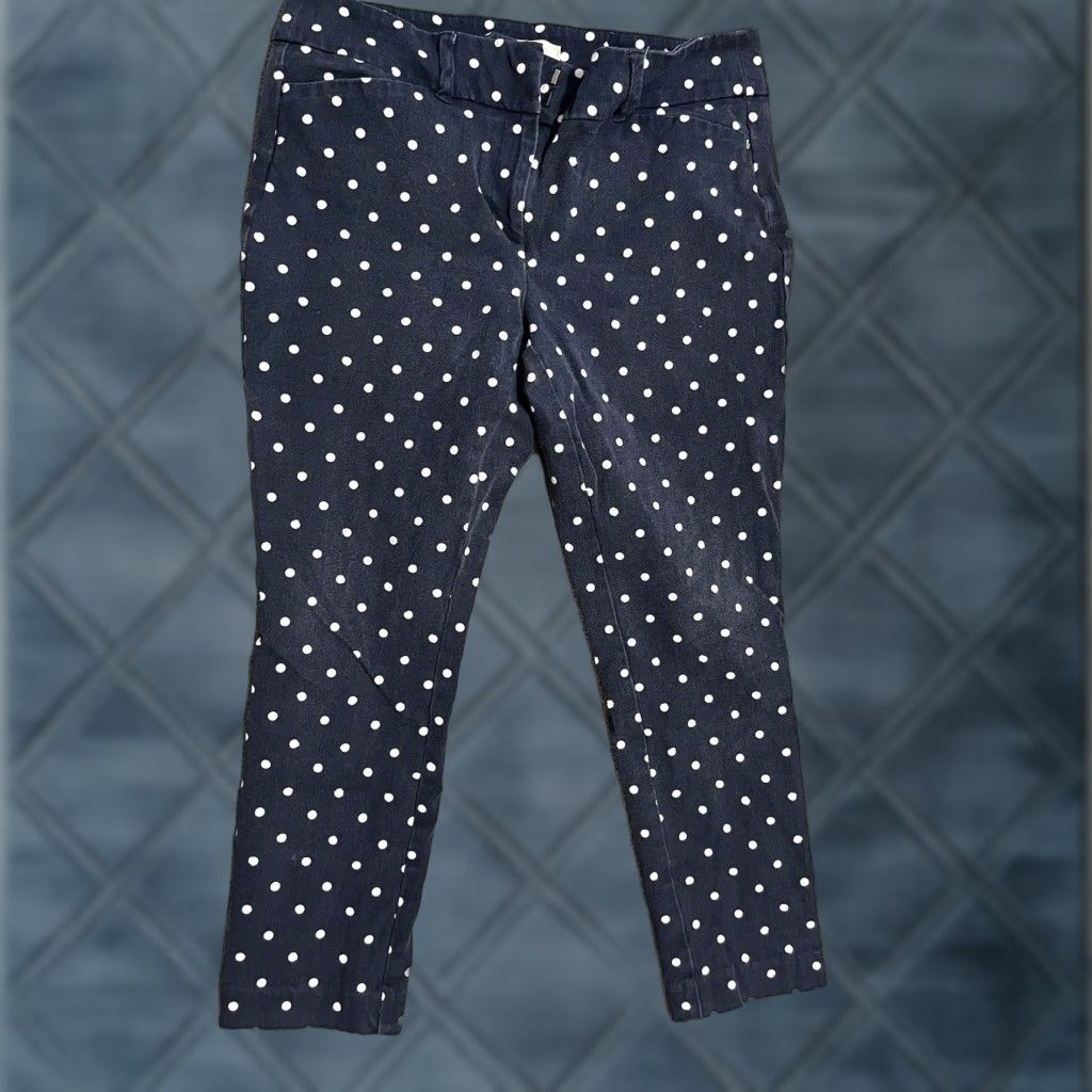 Ann Taylor VINTAGE? No; Actually: Ann Taylor LOFT Modern Skinny Ankle Pants 8 Navy Blue Polka Dot Chino Ankle Dist Size 30" / US 8 / IT 44 - 1 Thumbnail