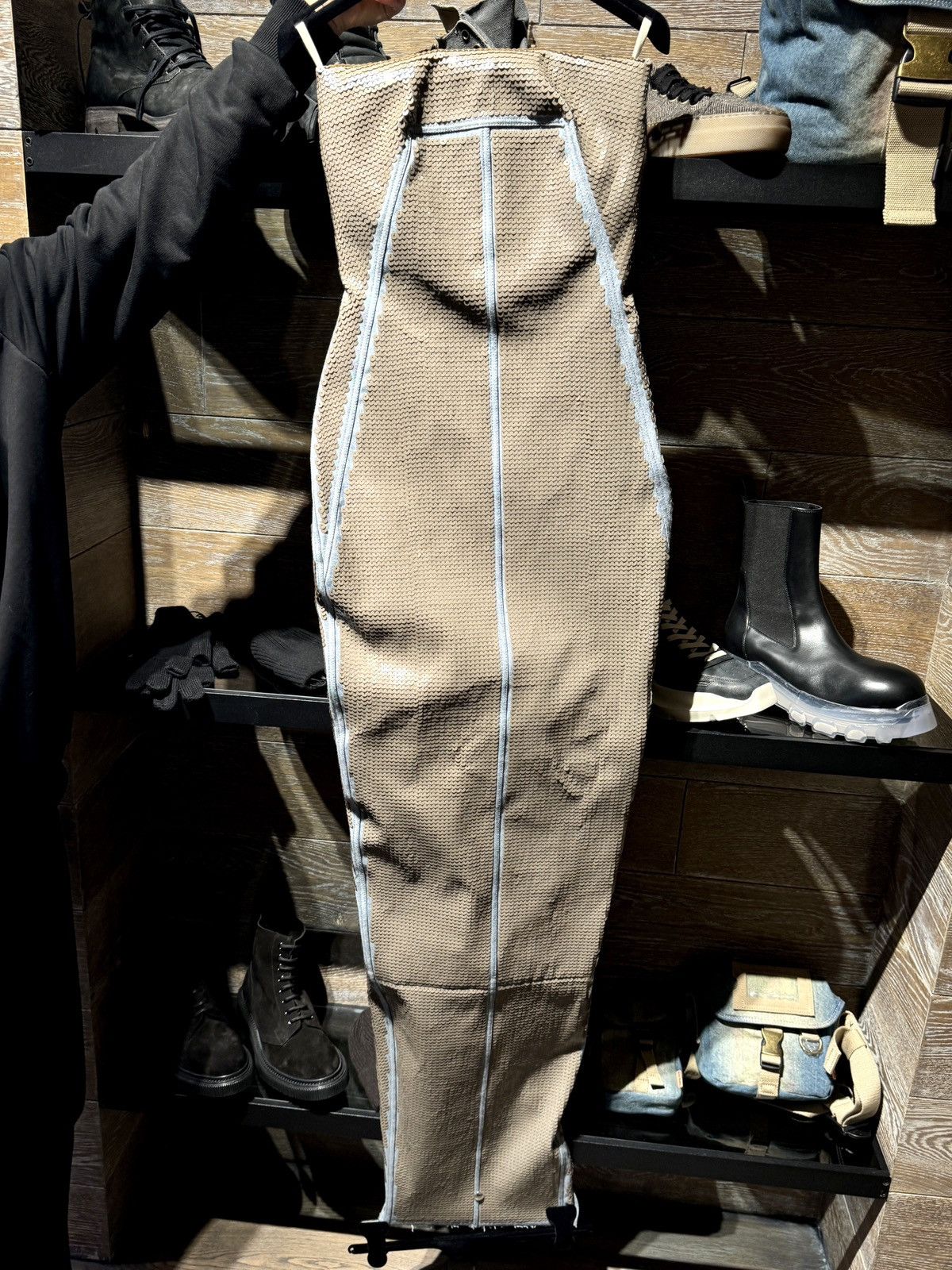 Last Size Rick Owens Strapless Denim Sequined Dress