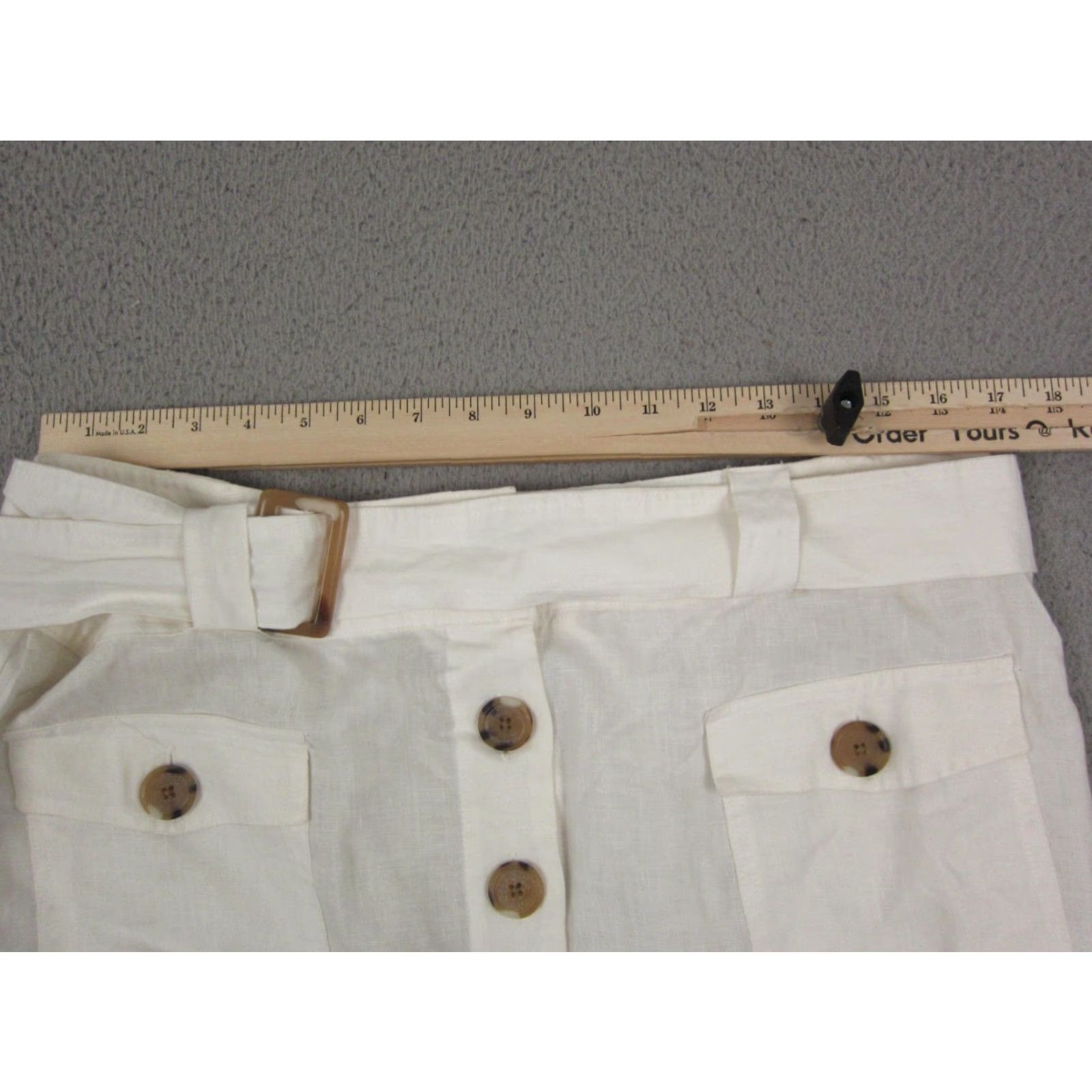 Vintage VINTAGE Autograph Skirt Womens 14 White Linen Button Front Pockets 90s City Knee Length A-Line Casual Summer Womens Size 36" / US 14 / IT 50 - 5 Thumbnail