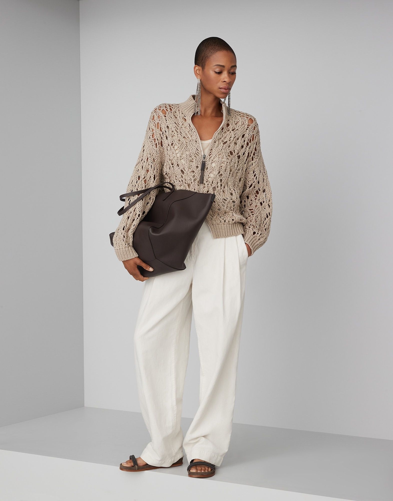 Brunello Cucinelli o1la1rc1a0425 Cardigan in Beige Size M / US 6-8 / IT 42-44 - 6 Thumbnail