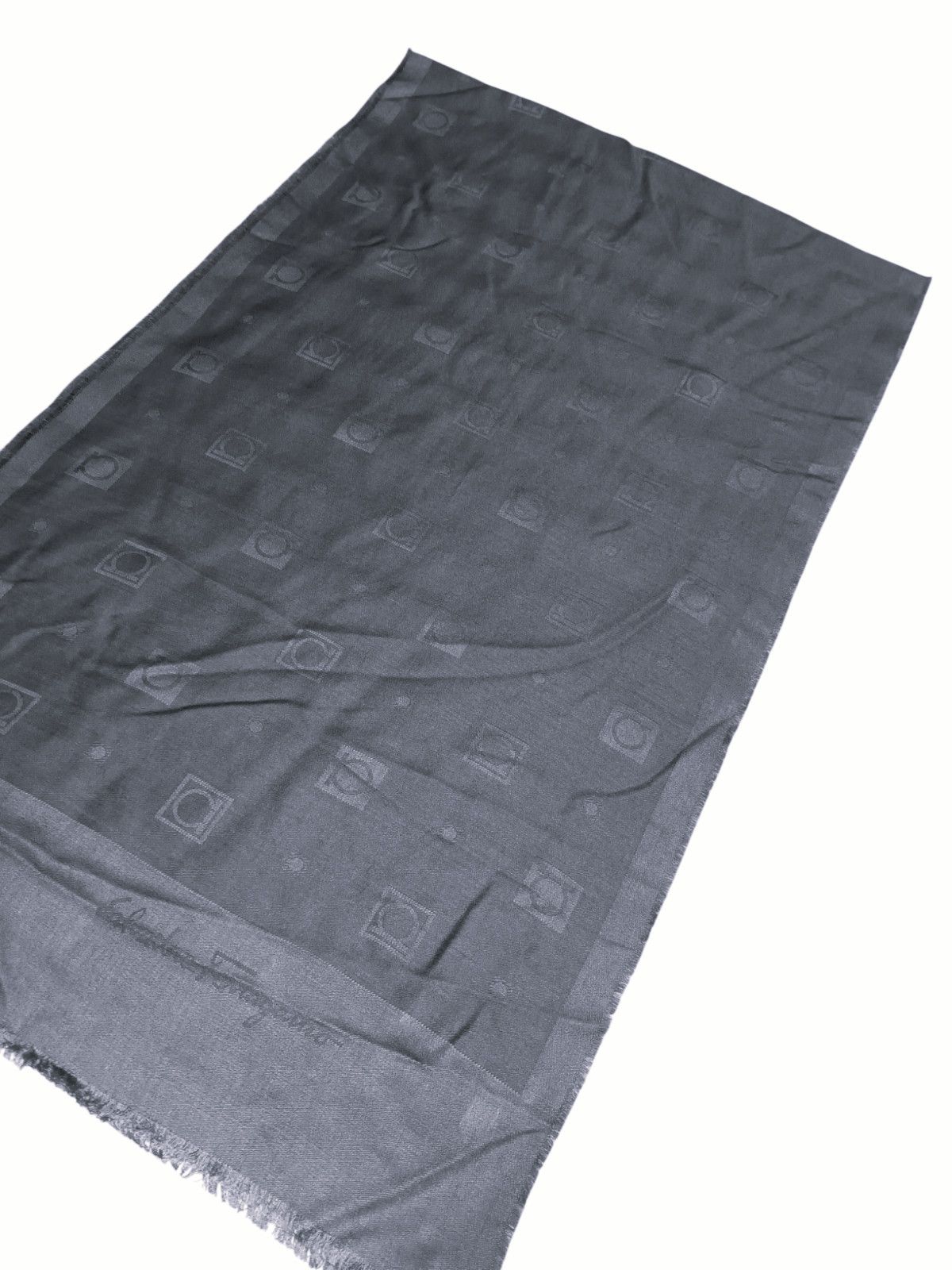 Salvatore Ferragamo SALVATORE FERRAGAMO ITALY Monogram Logo Gray Silk Wool Scarf Size ONE SIZE - 3 Thumbnail
