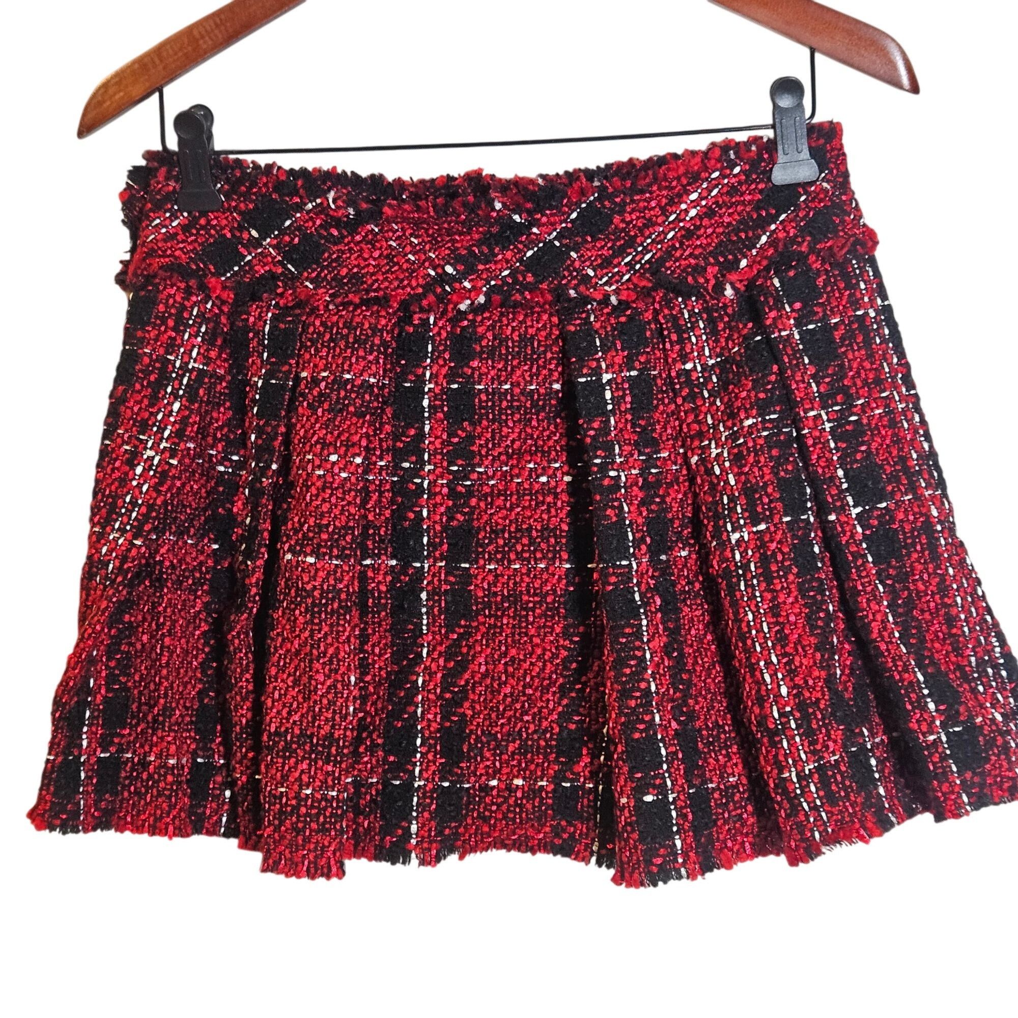 NBD NBD Women’s Tweed Mini Skirt Red Black S Plaid Y2K Dark Acad Size 27" / US 4 / IT 40 - 2 Thumbnail