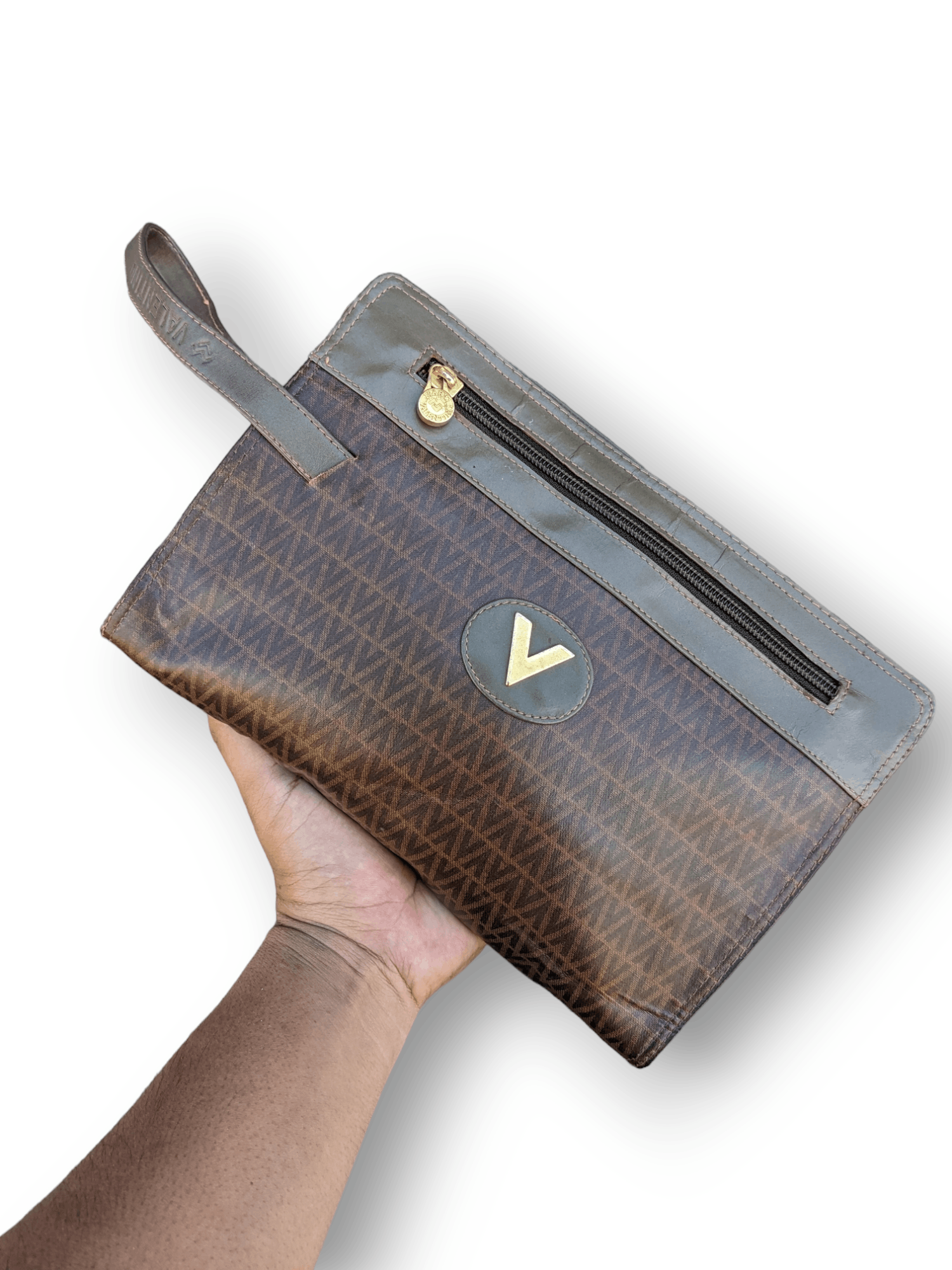 image of Italian Designers x Mario Valentino Monogram Clutch Bag in Brown, Men's
