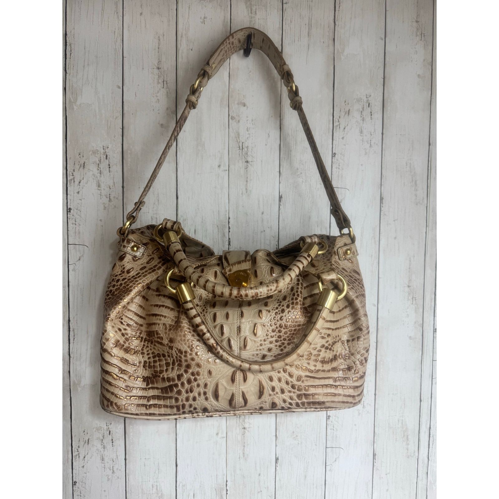 BRAHMIN Brahmin Cro embossed shoulder women bag and wallet champagne Size ONE SIZE - 4 Thumbnail