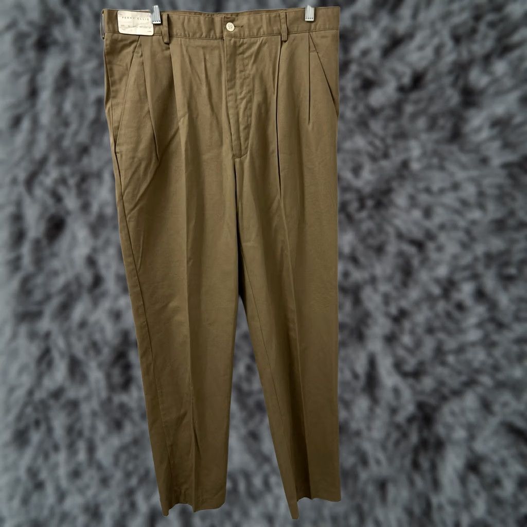 Perry Ellis Perry Ellis Pants Mens 36x35 Tan Khaki Pleated Pockets Trousers Dress Pants Workwear Casual Slim Straight 36in Inseam Size US 36 / EU 52 - 1 Thumbnail