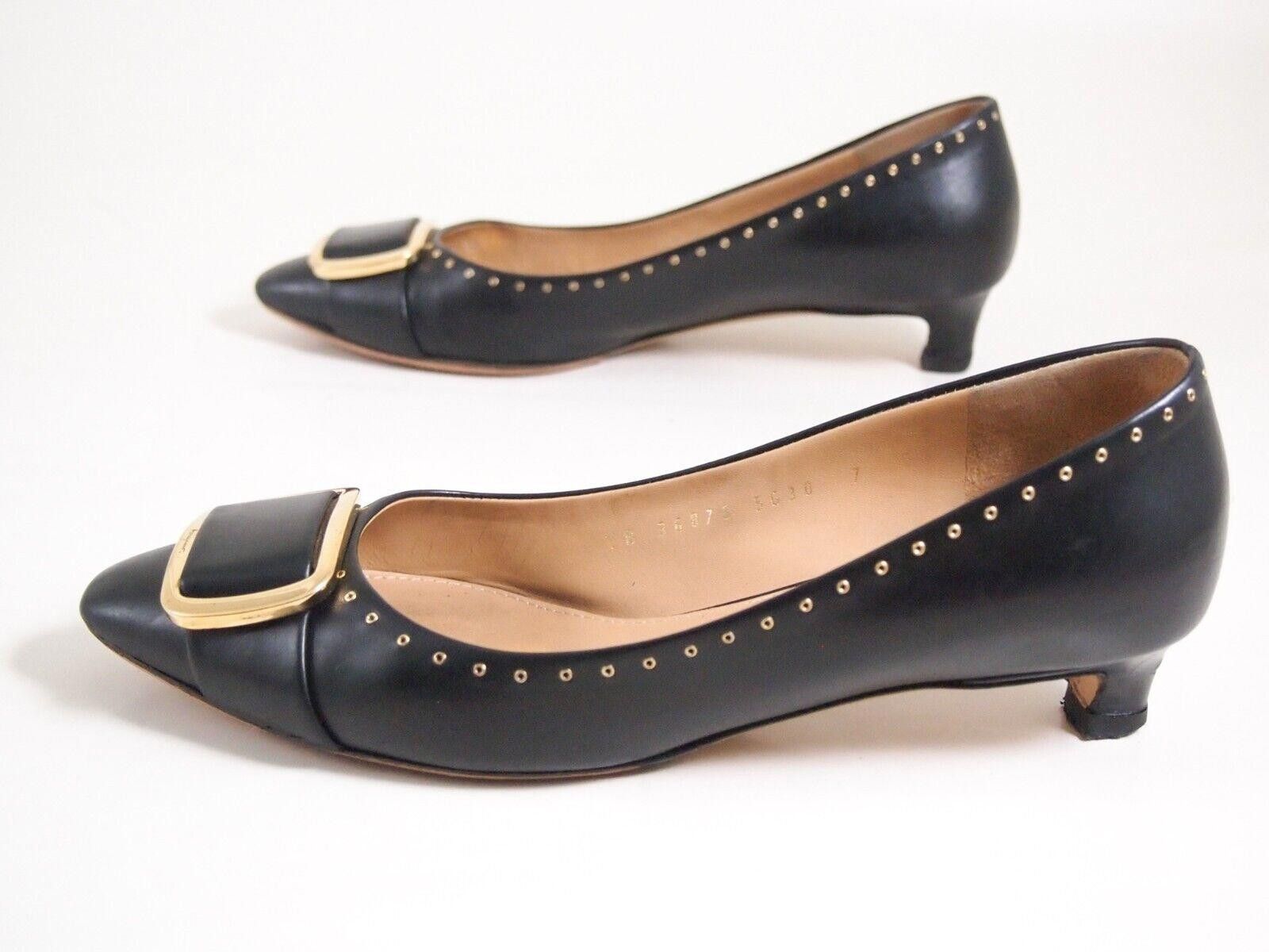 Salvatore Ferragamo Ferragamo Pumps Kitten Heel Studded Black Leather US 7 EU 37 Size US 7 / IT 37 - 3 Thumbnail