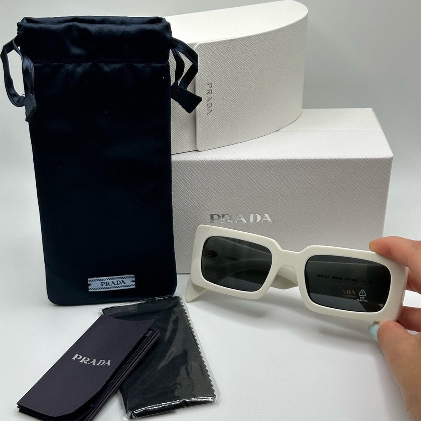 Prada NEW PRADA PRA07S 1425S0 Talc/Dark Grey Women Sunglasses Size ONE SIZE - 9 Thumbnail