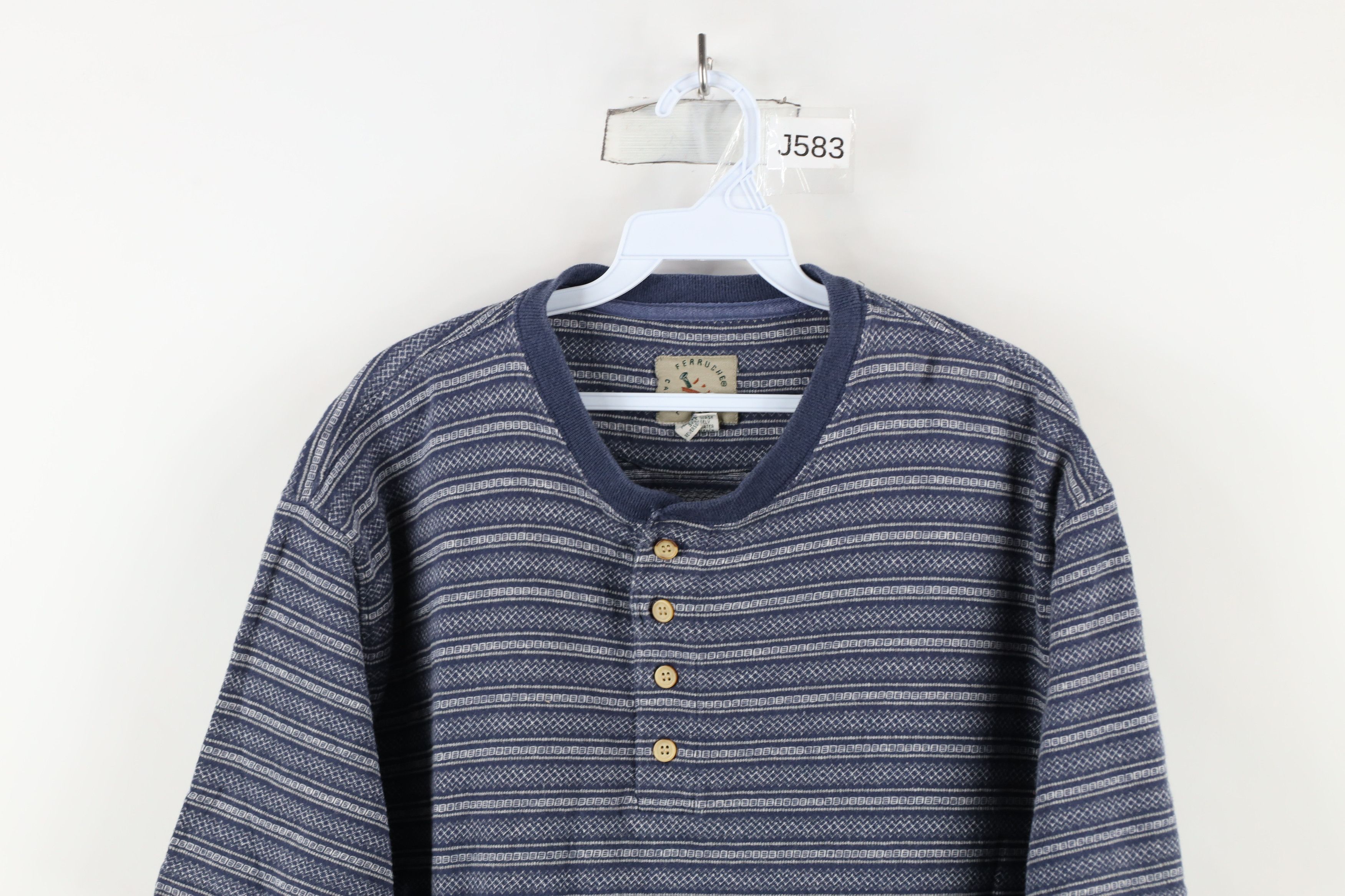 Vintage Vintage 90s Streetwear Striped Geometric Henley T-Shirt Blue Size US M / EU 48-50 / 2 - 2 Thumbnail