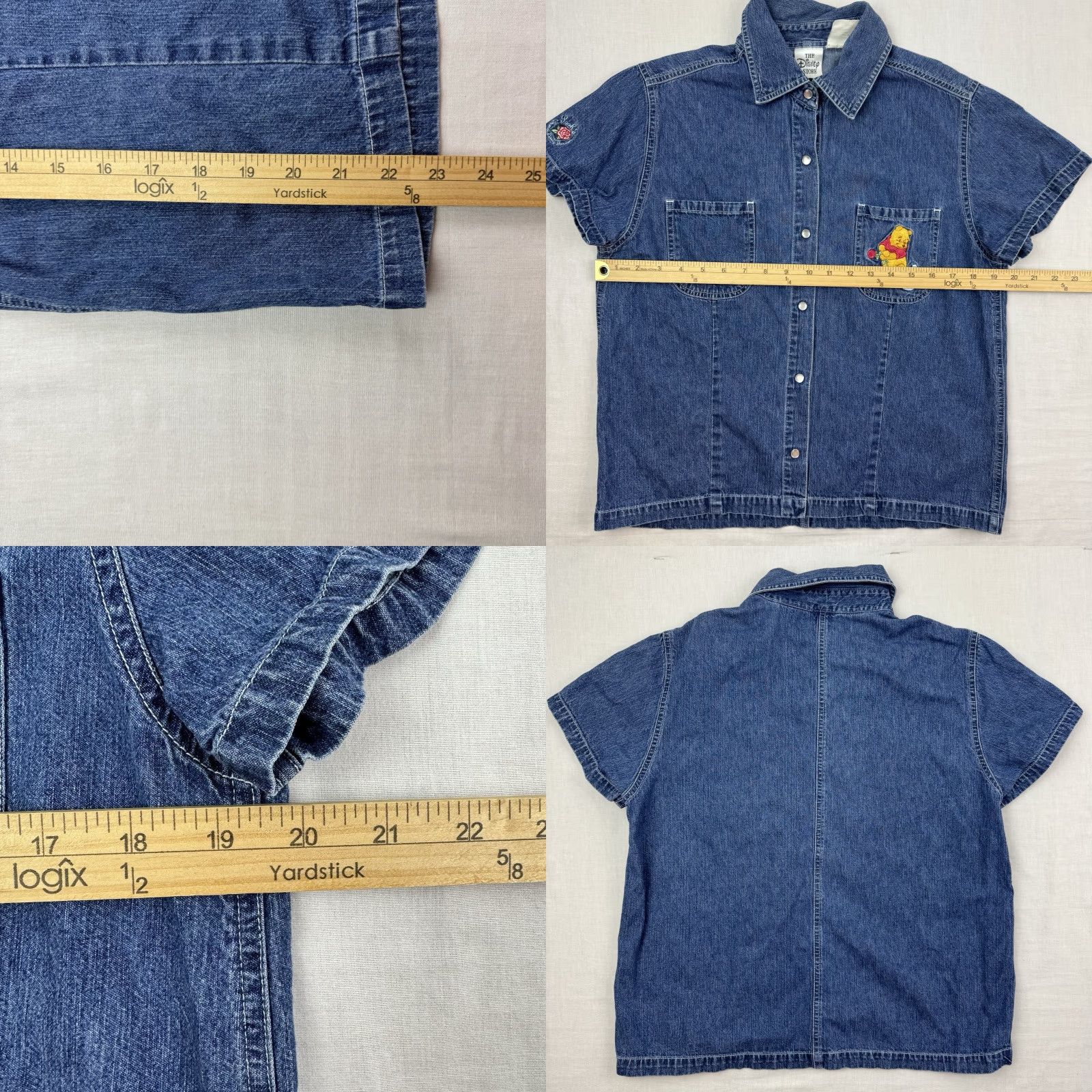 Disney VINTAGE Disney Winnie The Pooh Denim Snap Up Shirt Womens L Blue 90s Casual Button-Up 100% Cotton Disney Store Accessories Women Size L / US 10 / IT 46 - 8 Thumbnail