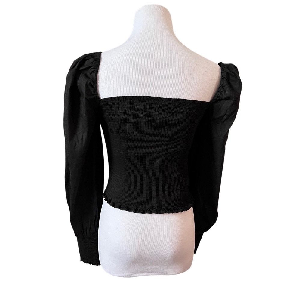 Other Gianni Bini $79 Angel Blouse Smocked Black Linen Blend SMALL Size S / US 4 / IT 40 - 4 Thumbnail