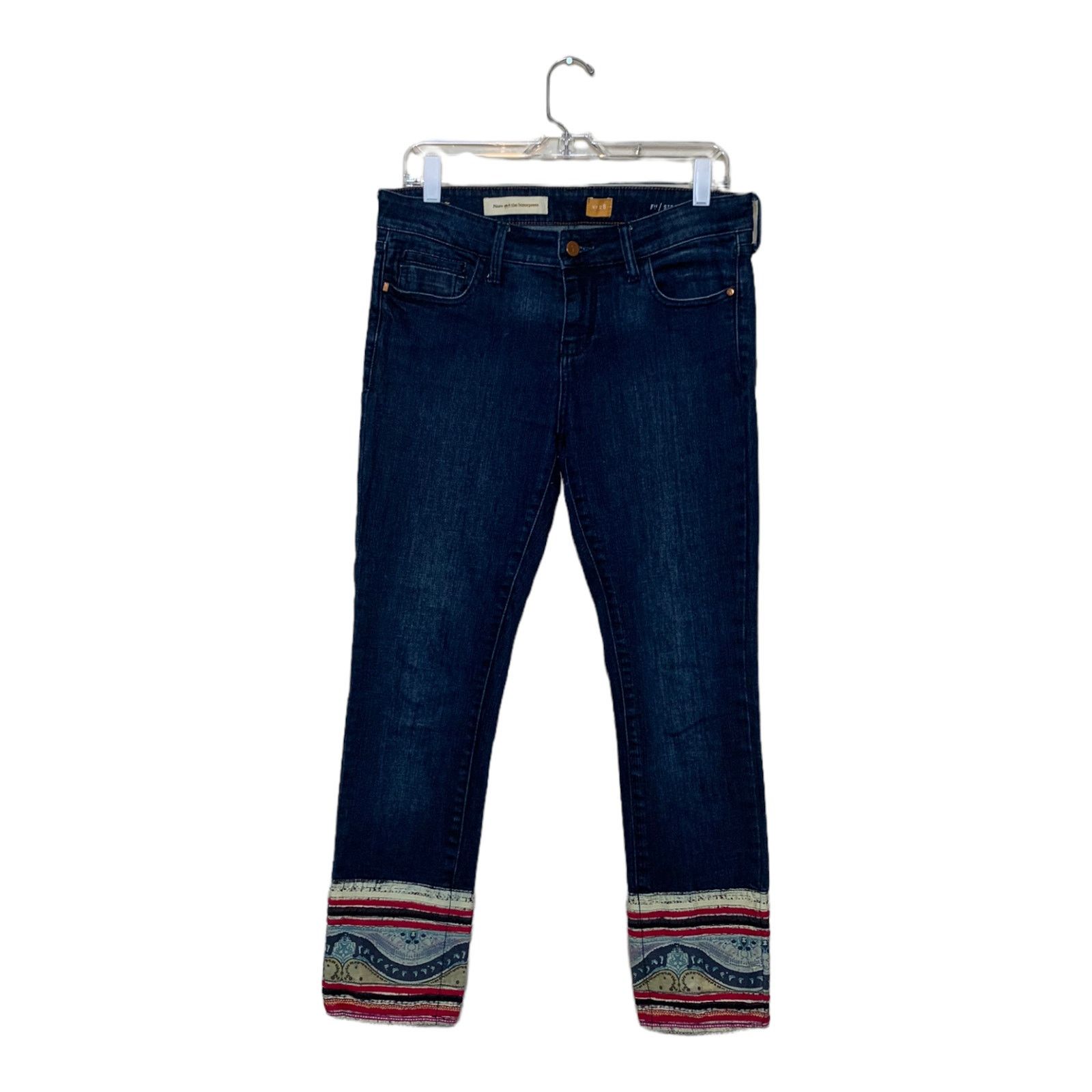 Anthropologie Pilcro boho pattern cuff straight legs fitted jeans size 28 Size 32" / US 10 / IT 46 - 8 Thumbnail
