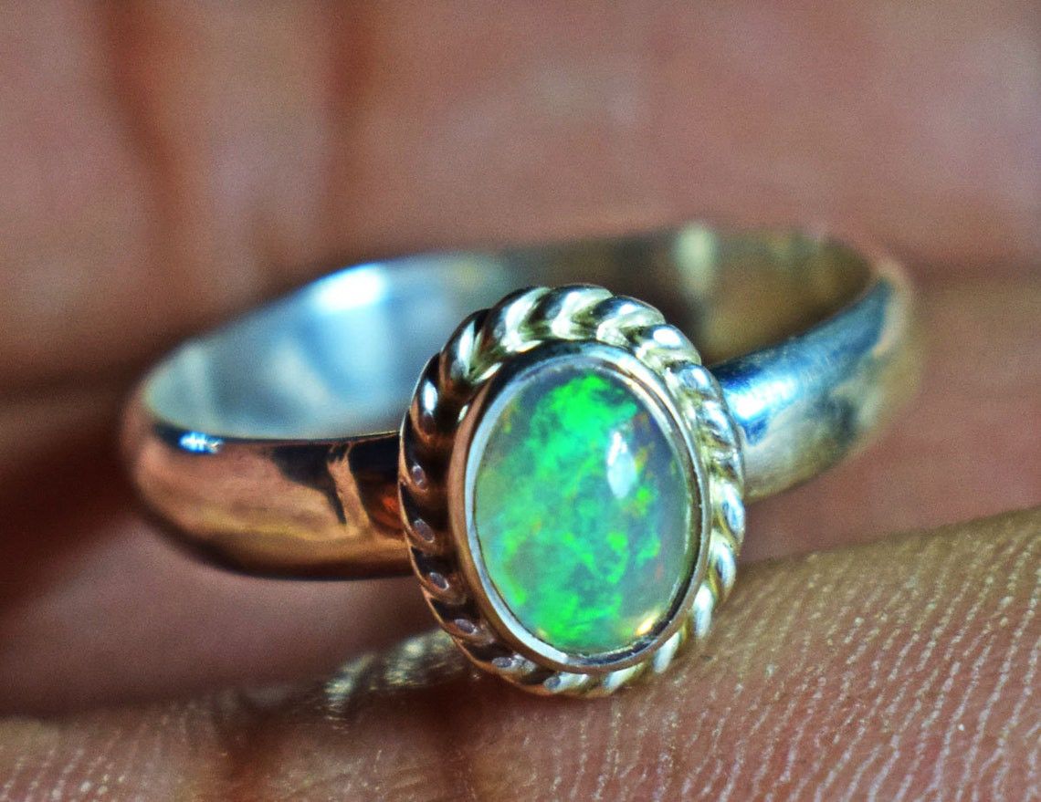 Handmade Ethiopian Opal Ring: Handmade 925K Silver, Multi-Fire Size ONE SIZE - 1 Thumbnail
