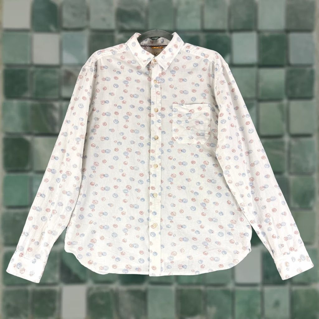 Vintage Koto Button-Down Shirt Mens White Geometric Print Linen Cotton Button Up Long Sleeve Casual Travel Summer Spring Fall Winter 42 in Chest M Size US M / EU 48-50 / 2 - 1 Thumbnail