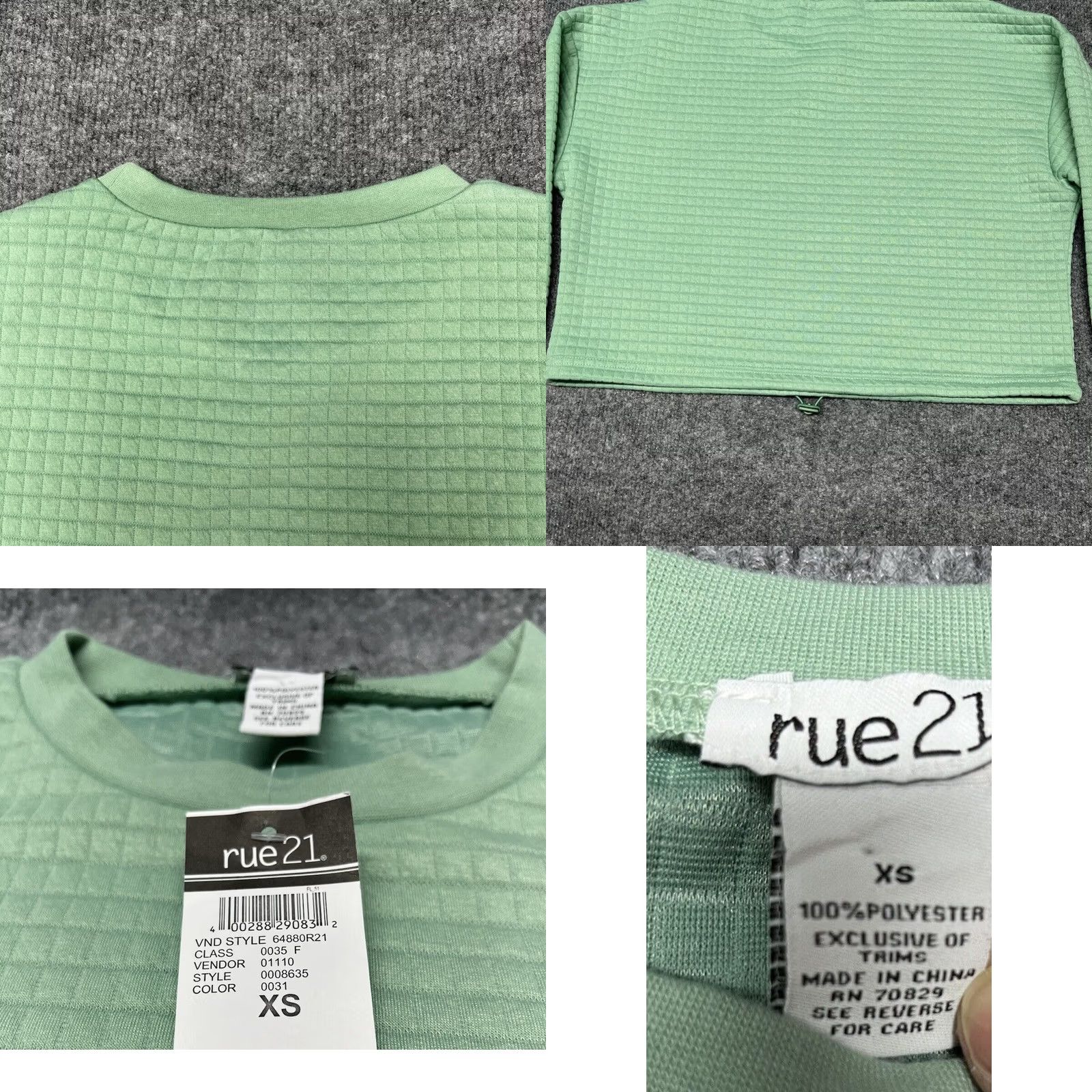 Vintage Rue21 Cropped Sweatshirt Womens XS Green Long Sleeve Crew Neck Quilted Pullover New Size XS / US 0-2 / IT 36-38 - 8 Thumbnail