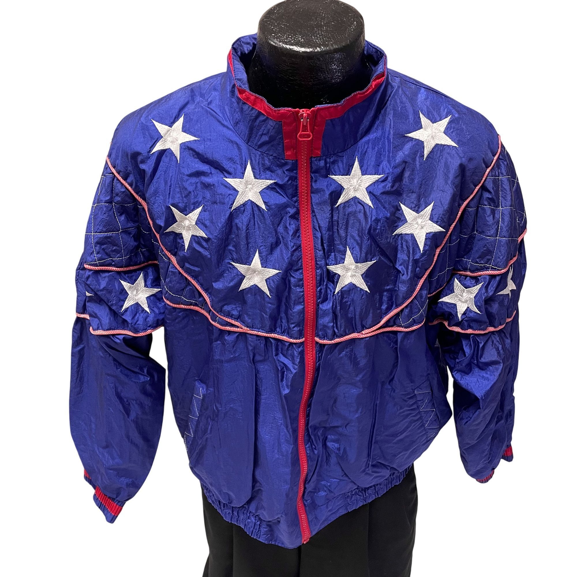 Vtg Westbound SHINY Red White Blue AMERICA PATRIOTIC Jacket