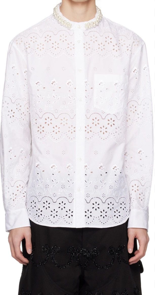 Simone Rocha Beaded Granddad Shirt with Pearls