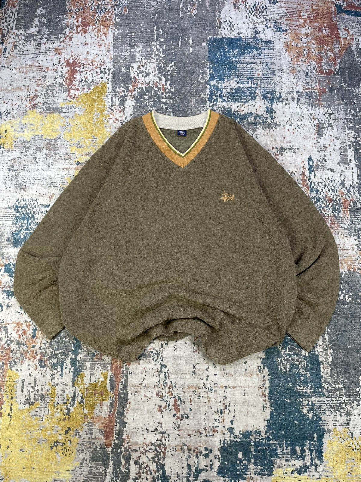 Stussy Vtg 90s Stussy V-Neck Pull Over Sweatshirt Size US XL / EU 56 / 4 - 1 Thumbnail