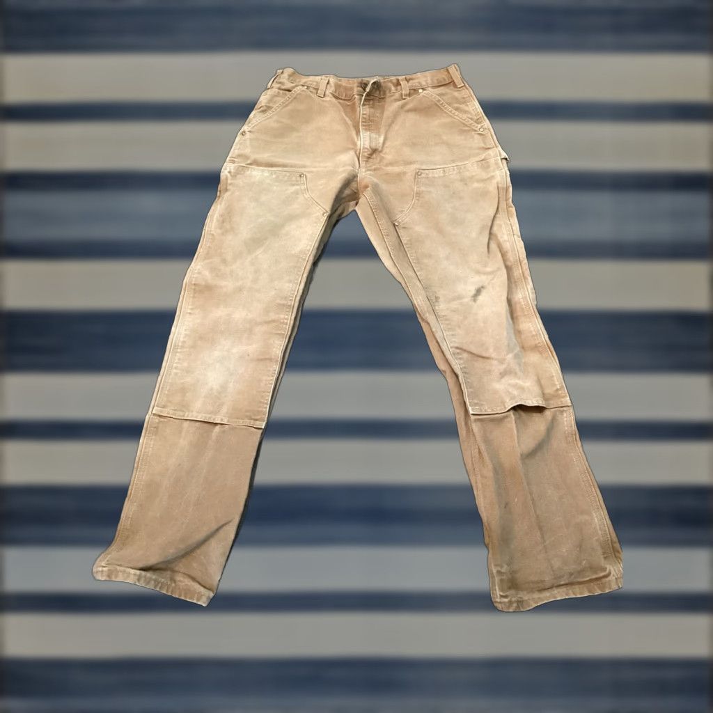 Carhartt VINTAGE Carhartt Jeans Pant Work Distressed Double Knee Denim Tan 34x34 Mens Regular Inseam 30 Size US 34 / EU 50 - 1 Thumbnail