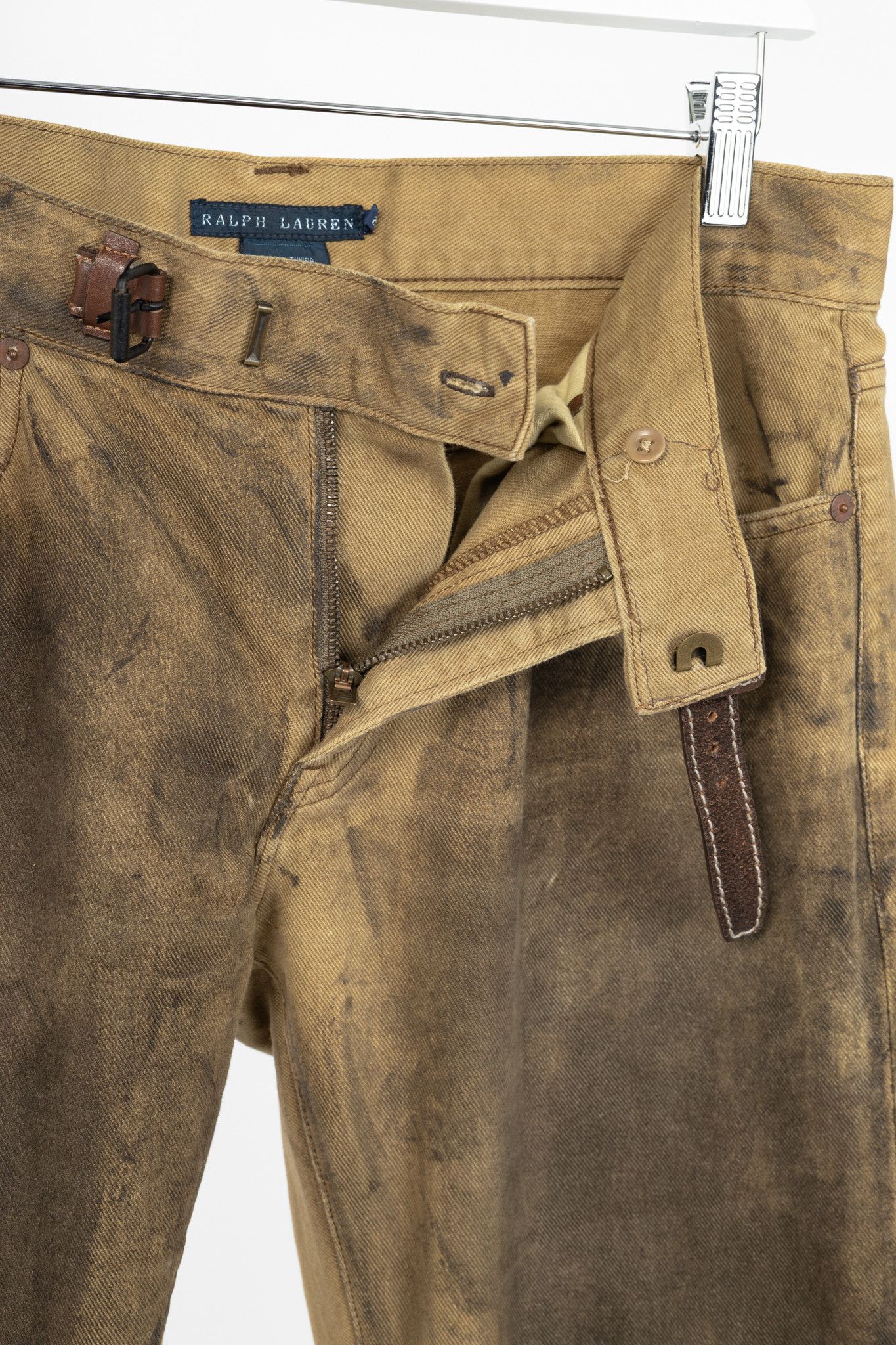 Ralph Lauren Ralph Lauren Tan Distressed Cotton Leather-Trim Jeans Size 29" - 12 Thumbnail