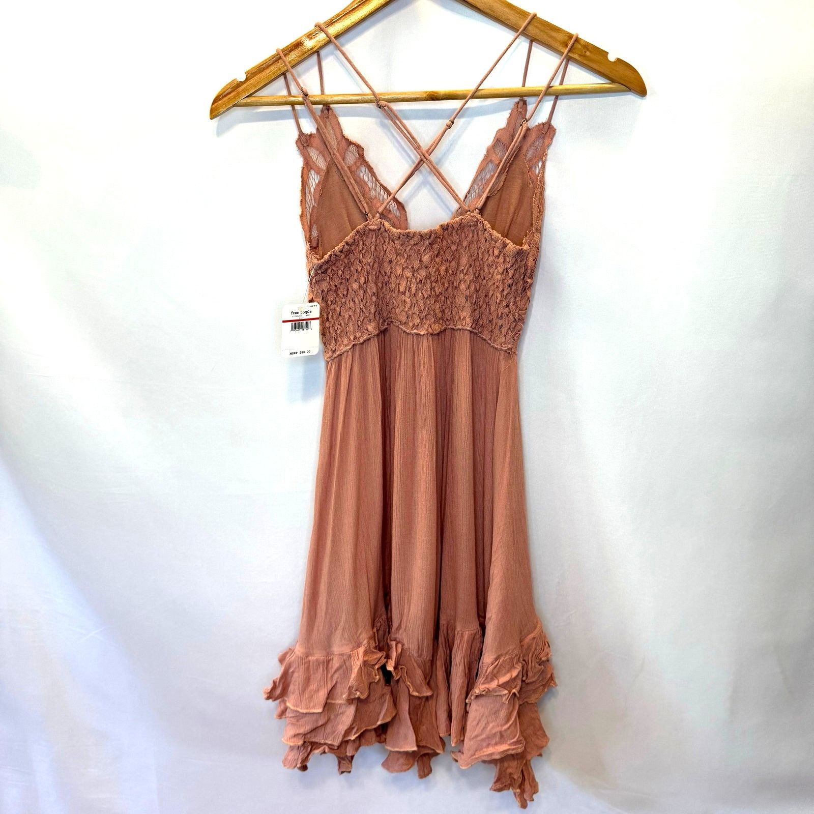 Free People Free People Adella Slip Dress XS Lace Boho Tiered Ruffle Size XS / US 0-2 / IT 36-38 - 4 Thumbnail