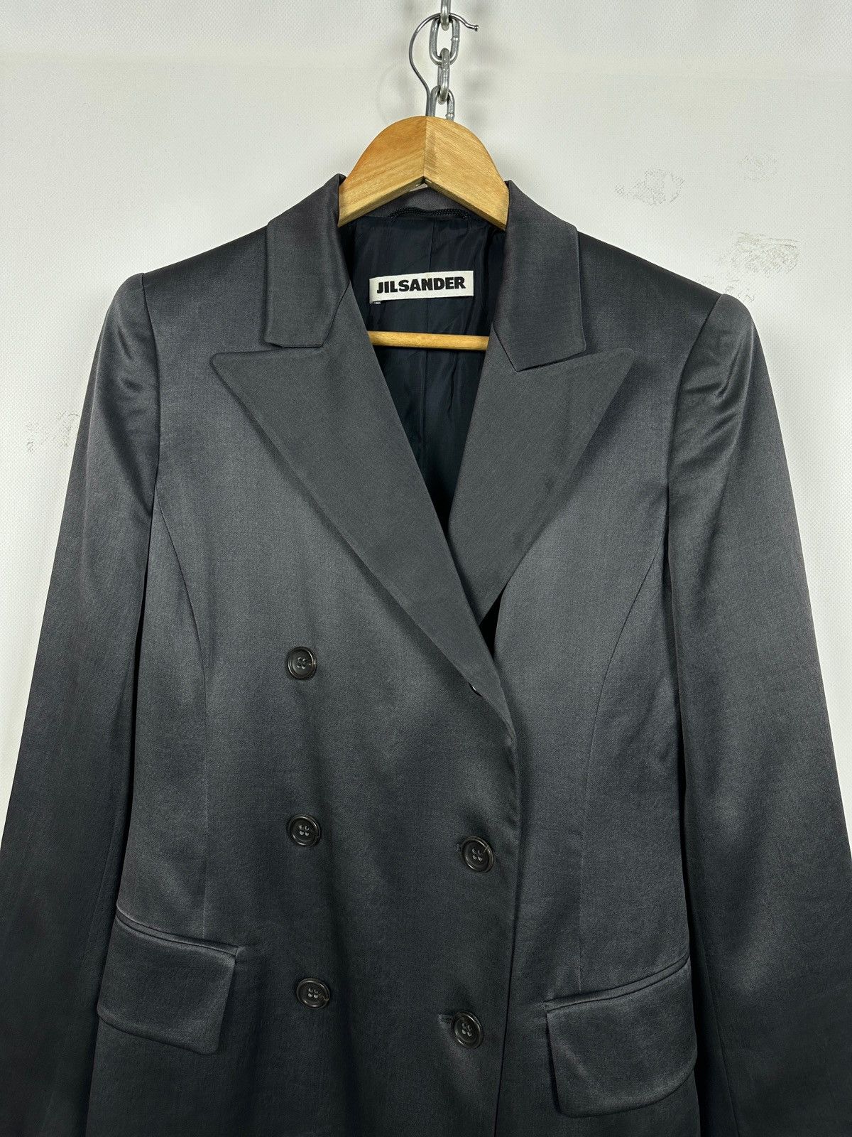 Jil Sander 90-00s Vintage Jil Sander Gray Silk Double Breasted Blazer Size XS / US 0-2 / IT 36-38 - 7 Thumbnail