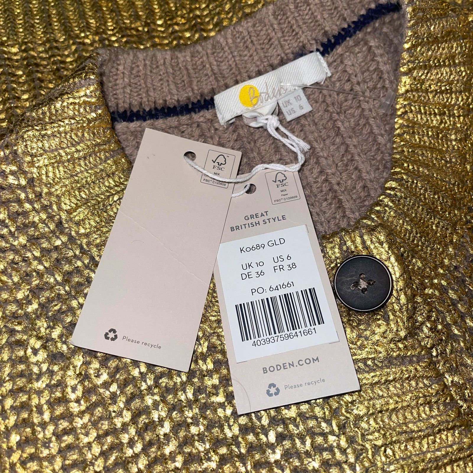 Boden Boden Hand Printed Gold Rib Knit Cardigan Size US 6 NWT Size M / US 6-8 / IT 42-44 - 5 Thumbnail