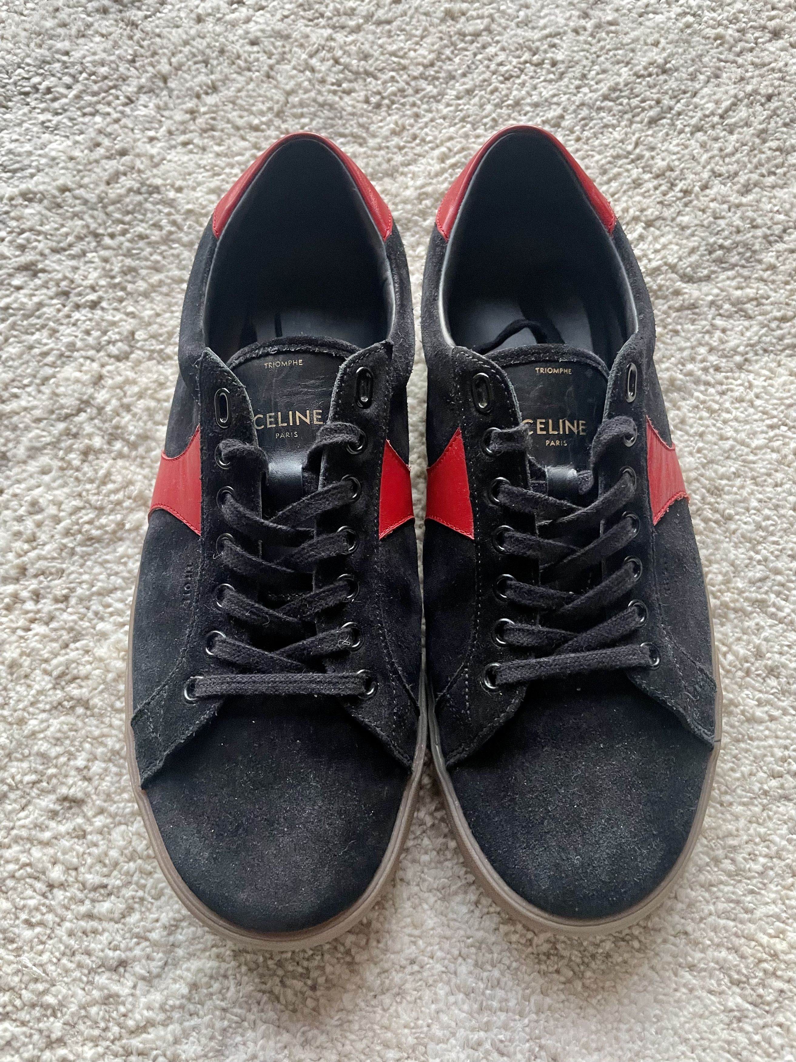 Celine CELINE Triomphe Low Lace Up Sneaker - Black / Red Size US 9 / EU 42 - 1 Thumbnail