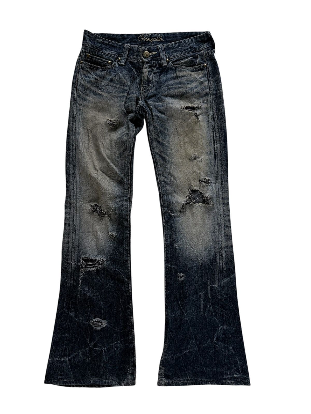 Tornado Mart Vanquish Destressed Whisker Flare Denim Pants Size US 28 / EU 44 - 1 Thumbnail