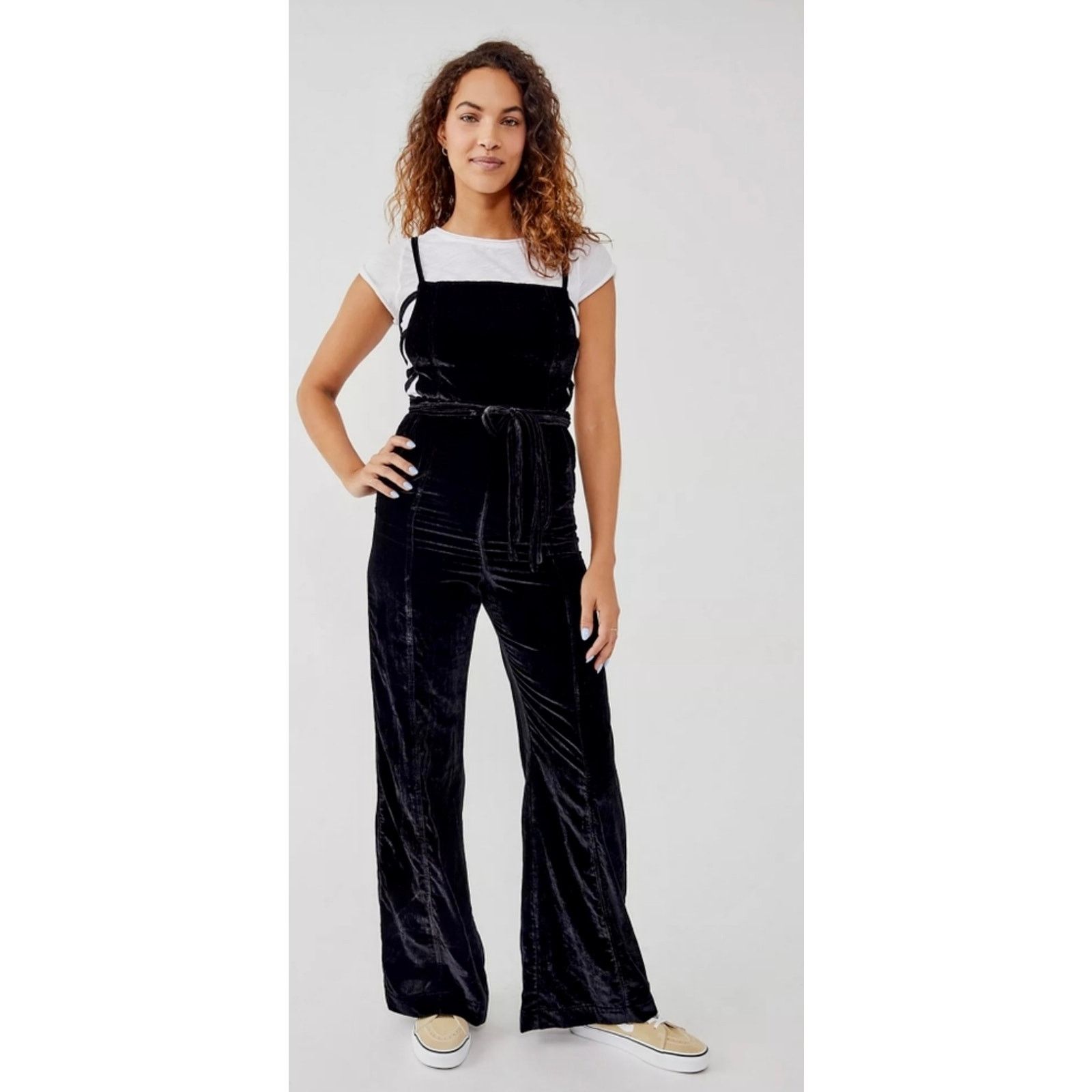 Free People Free People 90s Forever Overalls Crushed Velvet Black size M Size 30" / US 8 / IT 44 - 6 Thumbnail