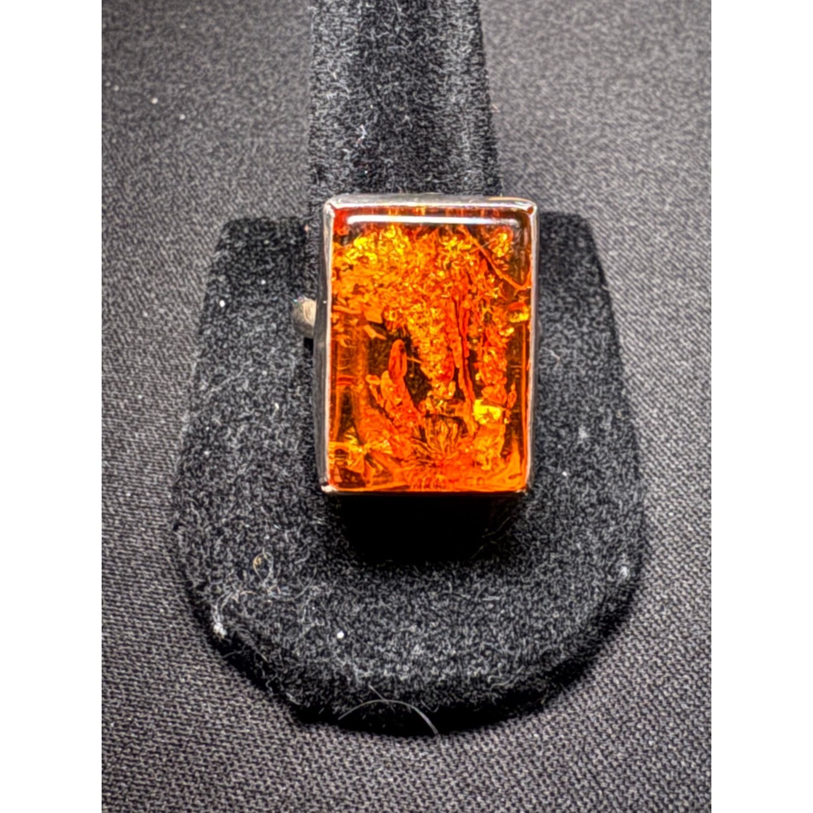 Other 925 Sterling Silver Vintage Amber Square Ring Size 9 Size ONE SIZE - 1 Thumbnail