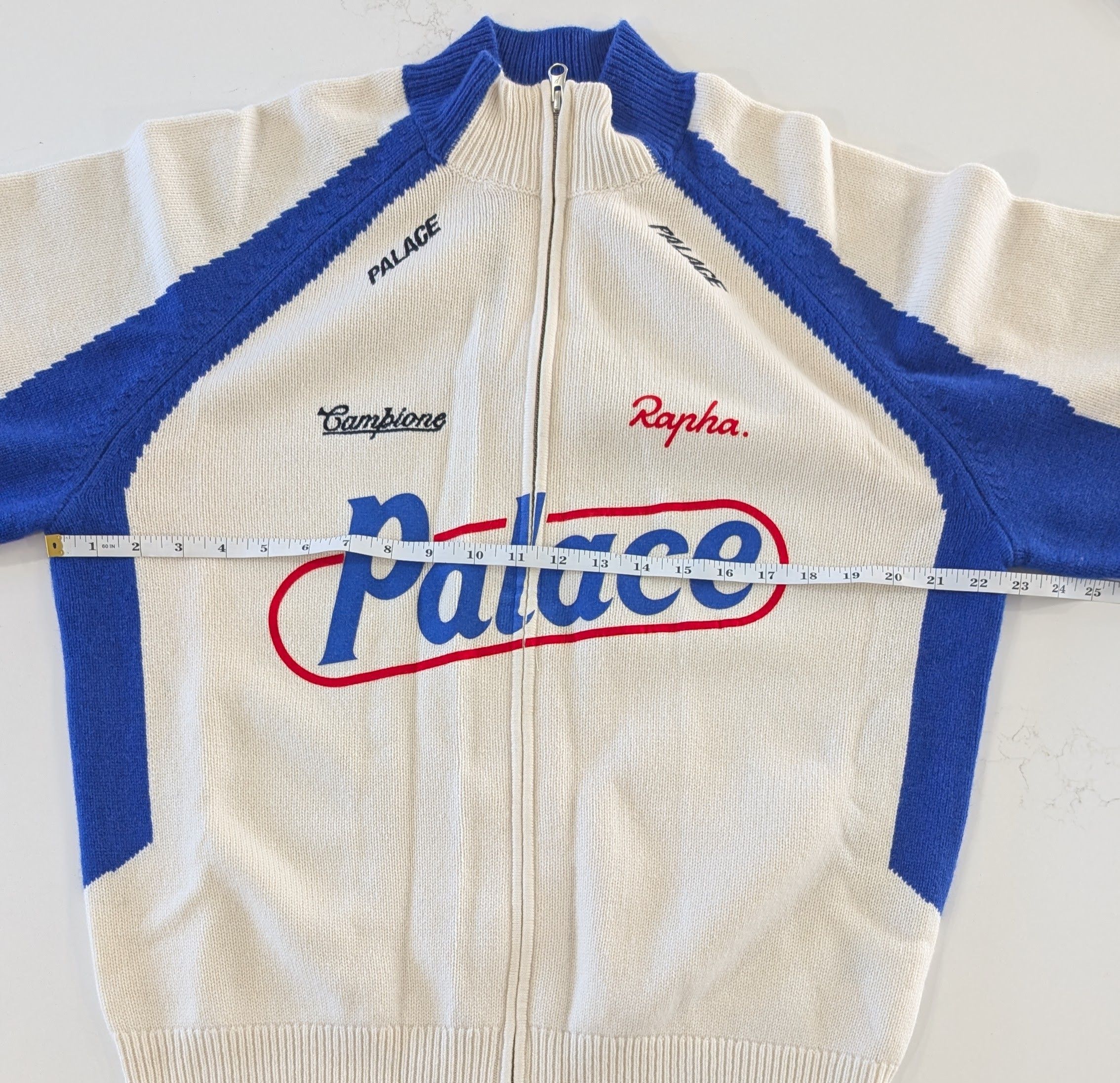 Palace × Rapha Palace Rapha Zip Knit Sweater White Ivory Size M Size US M / EU 48-50 / 2 - 8 Thumbnail