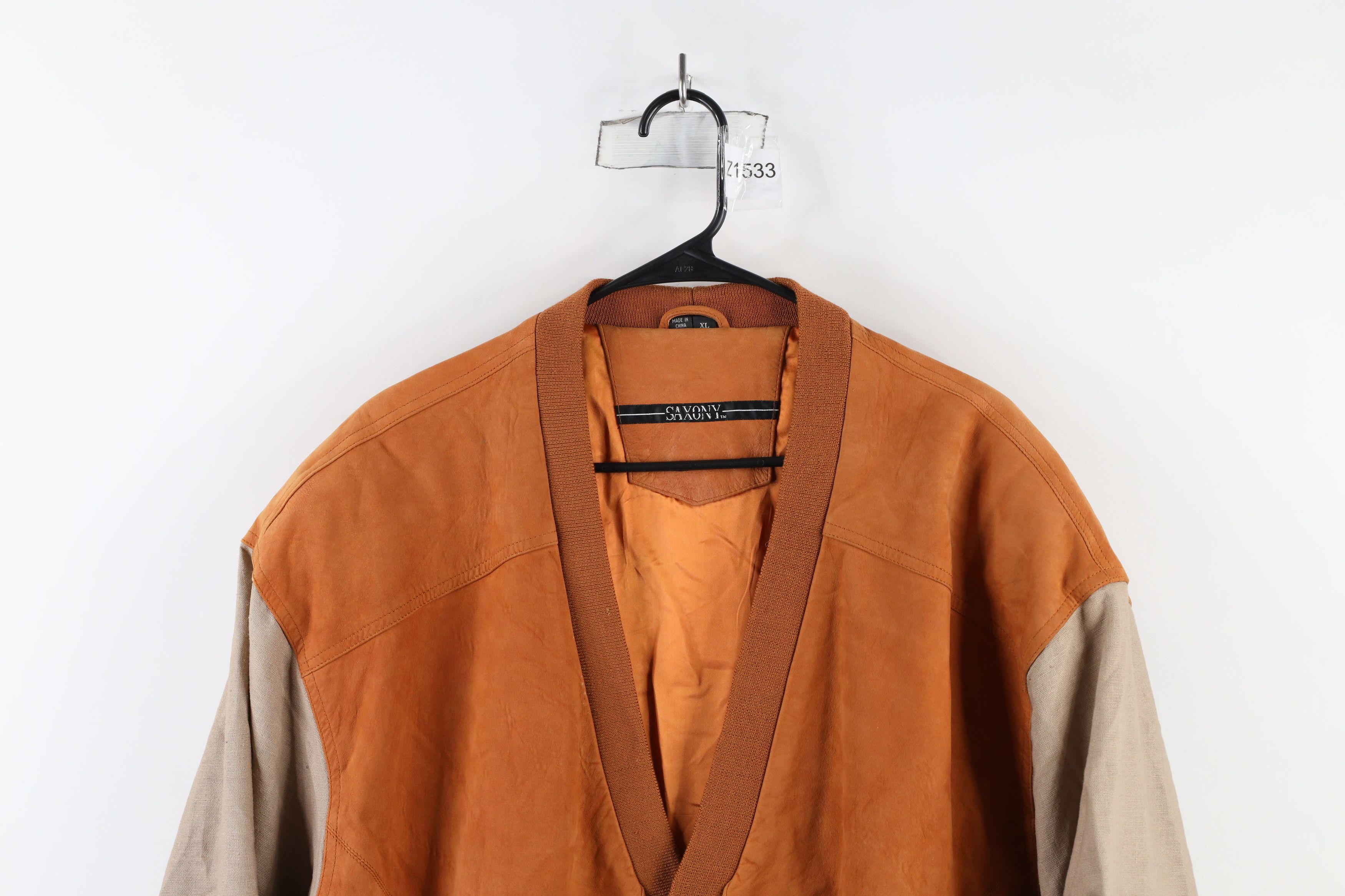 Vintage Vintage 90s Streetwear Leather Button Varsity Jacket Orange Size US XL / EU 56 / 4 - 2 Thumbnail