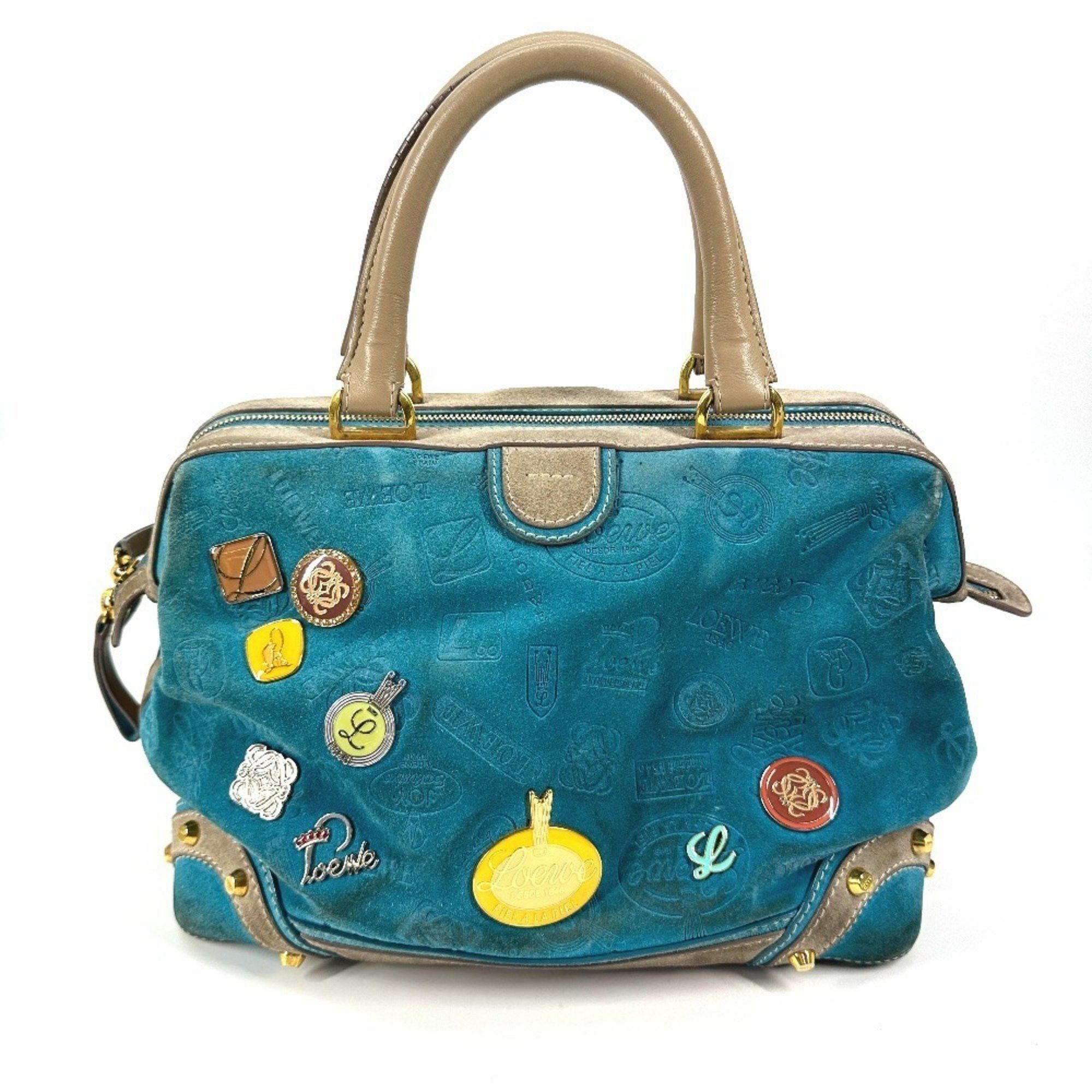 Loewe 160Th Anniversary Bag Handbag Tote Mini Boston Leather Suede Women's Blue