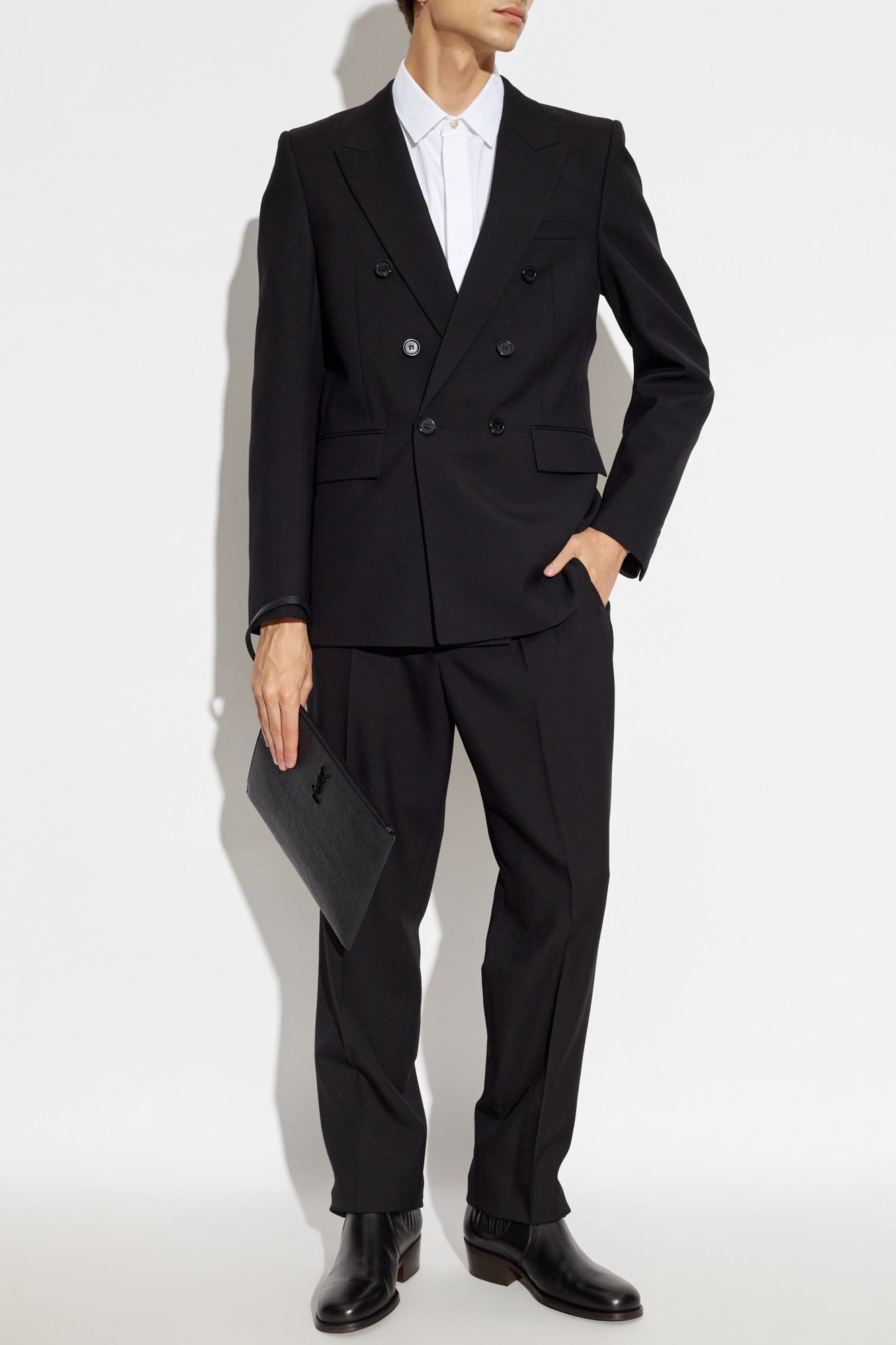 Saint Laurent Paris Black Gabardine Wool Tailored Slim Trousers Size US 34 / EU 50 - 3 Thumbnail
