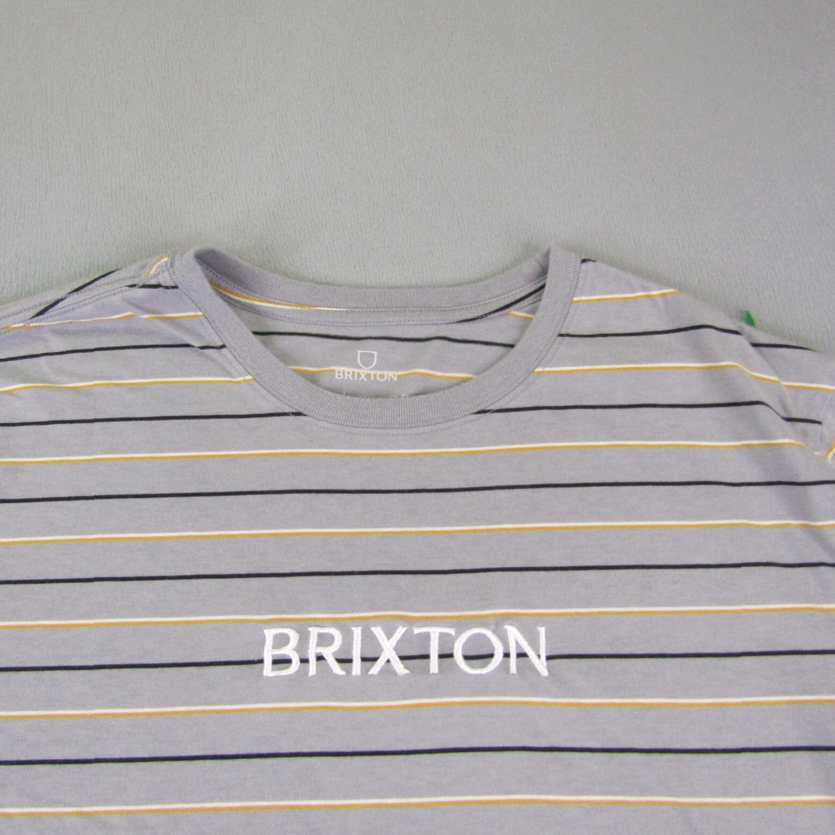 Brixton Brixton Shirt Mens XL Gray Stripes Logo Embroidered Short Sleeve Knit T-Shirt Outdoor Casual 90s? Size US XL / EU 56 / 4 - 3 Thumbnail
