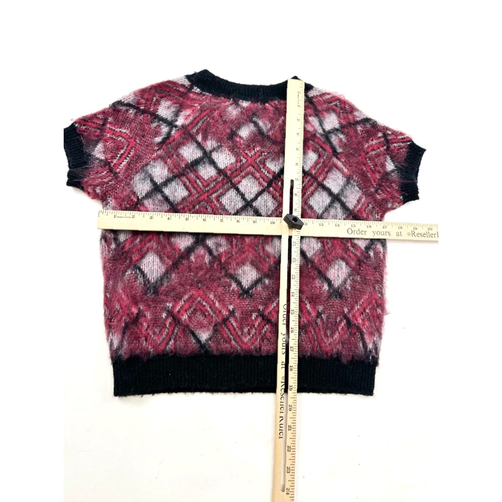 Vintage Pilcro Sweater Womens Small Pink Black Acrylic Short Sleeve Lattice Bethesda Row Size S / US 4 / IT 40 - 7 Thumbnail